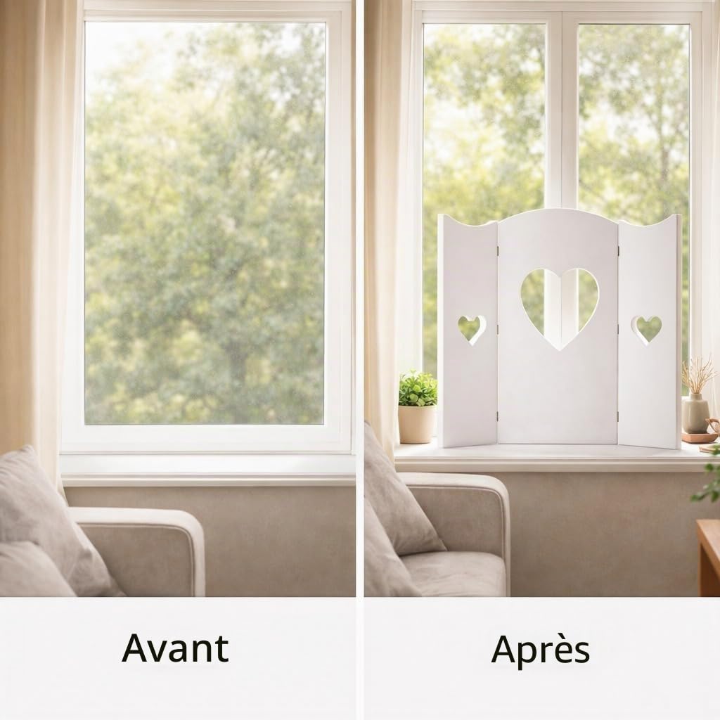 Décoration de fenêtre - Paravent avec motif cœur - Style shabby - 58cm - Blanc