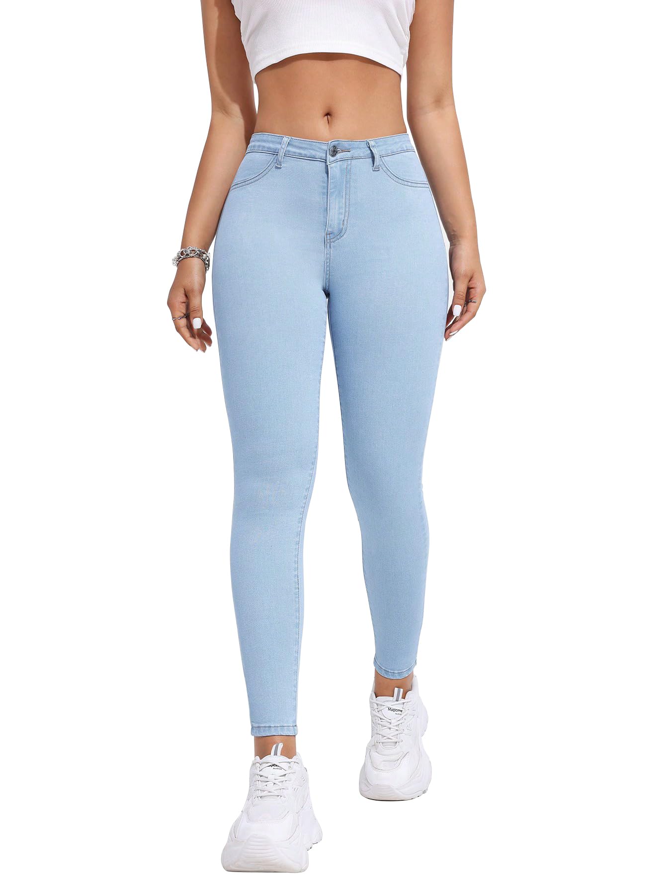 shasmi Women's Light Blue Skinny Fit Stretch Jeans | Mid Rise Slim Fit Denim Pants | Casual Stretchable Skinny Jeans for Women | Pocket Denim Jeggings | Everyday Wear (Jeans 242)-picture-8