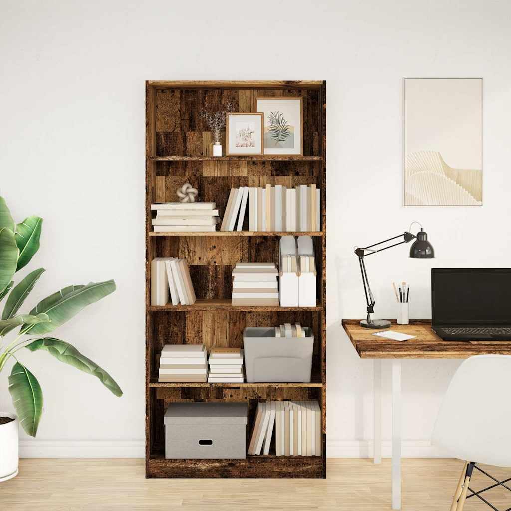 Libreria effetto legno anticato, 80 x 24 x 176 cm, scaffale per soggiorno