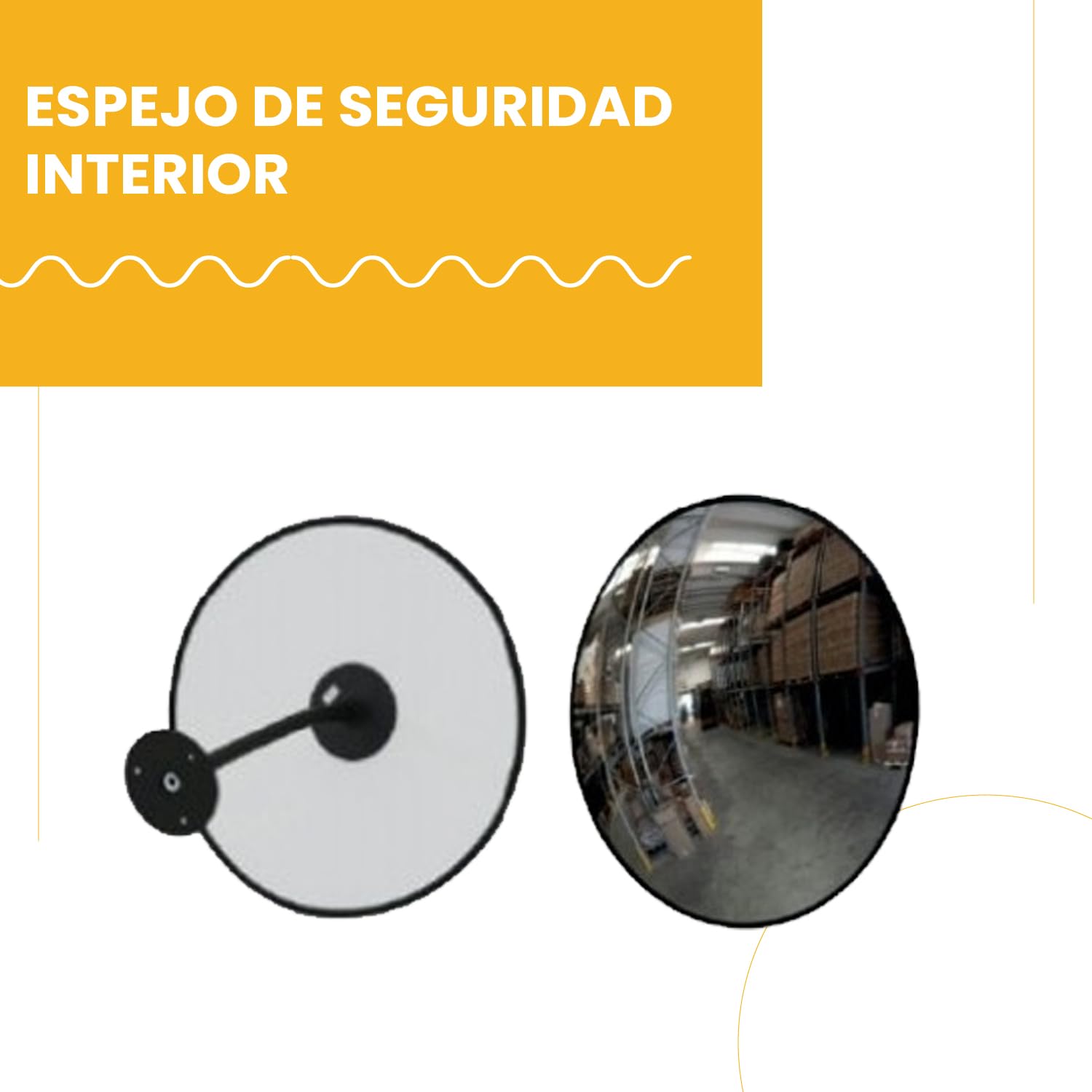 PARKING FACIL | Espejo de Seguridad Interior de Ø 50 cm con Anclaje a Pared Incluido | Alta Resistencia al Impacto | Material Acrílico Aluminizado Protegido con una Junta de Caucho Negro