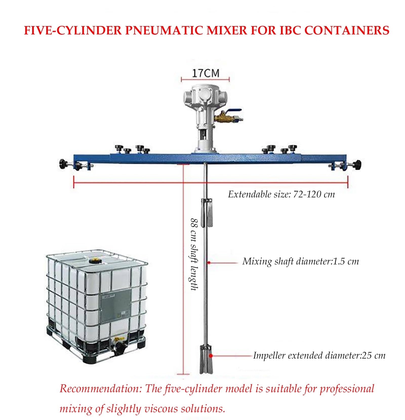 Mieszadło pneumatyczne do pojemników IBC i beczek, lakierów, farb i klejów. Automatyczne mieszadło ze stali nierdzewnej z mieszadłem powietrznym - mieszadło pneumatyczne