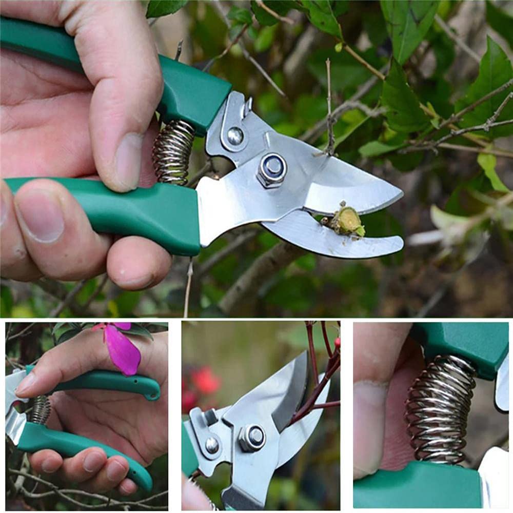 10 Pezzi Set Attrezzi da Giardino, con Custodia, in Acciaio Inox, Impugnatura Ergonomica, Cazzuola Rastrello Sarchiatrice Cesoie Spruzzatore,Green