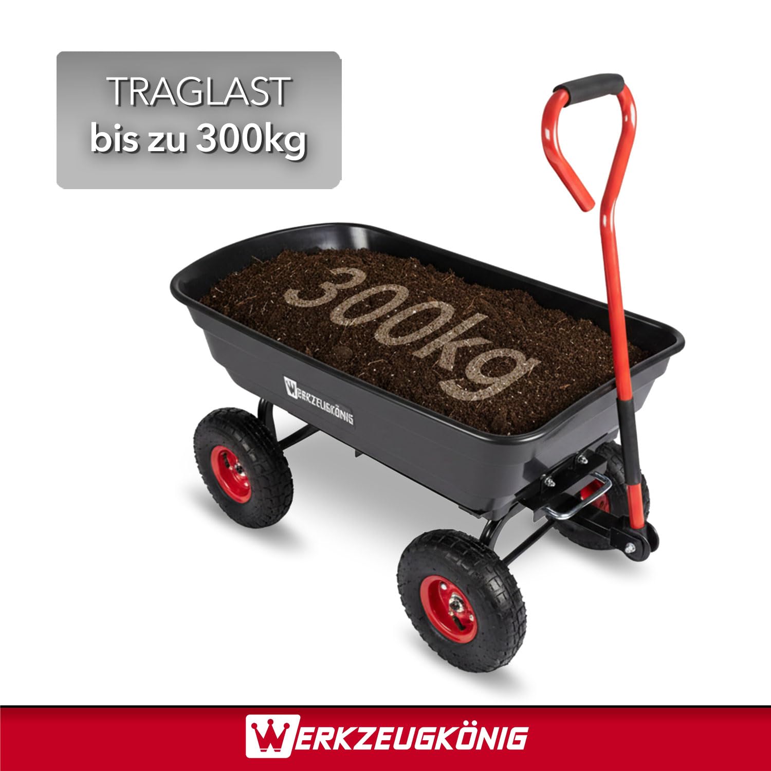 Gartenwagen WK-GW01, Transportwagen, Metall, Schwarz, 102x53x49 cm, 300 kg Tragkraft