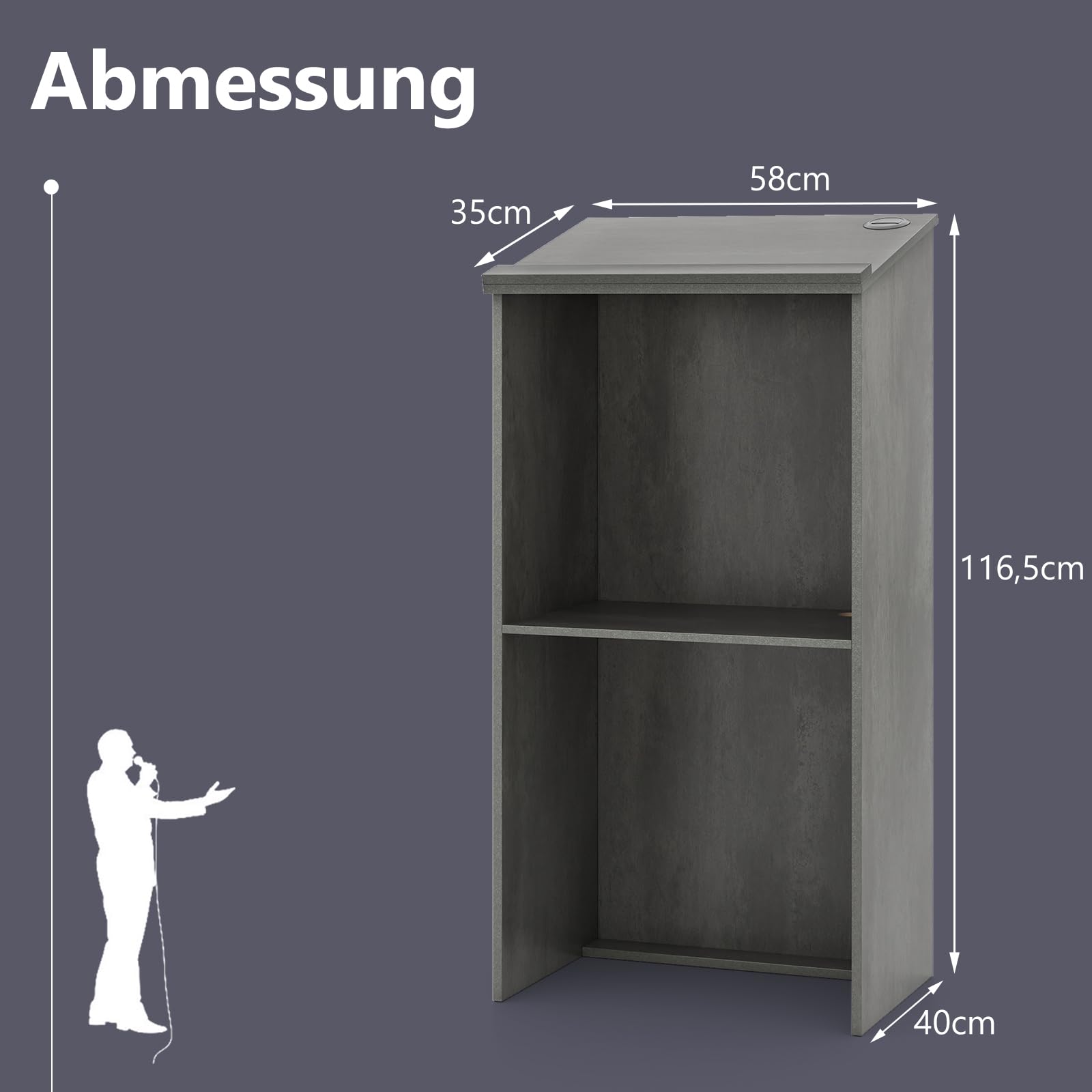 COSTWAY Stehpult, Rednerpult mit Ablagefläche und Kabeldurchführungen, Stehtisch für Klassenzimmer, Kirche, Büro, Restaurant, Seminar (Grau)