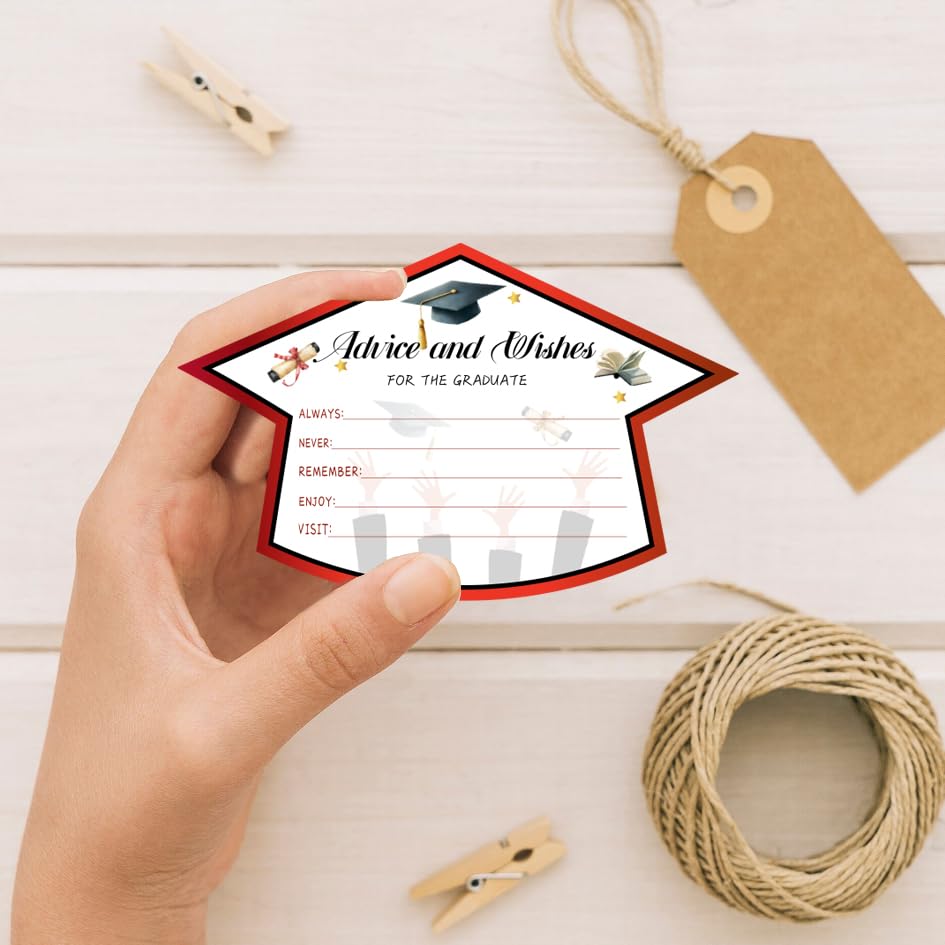 Image of 50Pcs Graduation Advice Cards for the graduate 2026, Graduation Advice and Wish Cards Box for Congrats Grad Class of 2026 Graduation Party Decorations Supplies (Red)