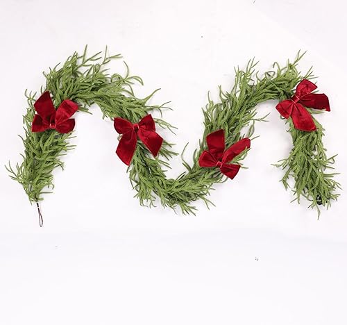 Miniatura 5 de Guirnalda de Navidad de 9 pies con luces, guirnalda de pino Norfolk iluminada para manto, guirnalda de invierno de Navidad verde artificial