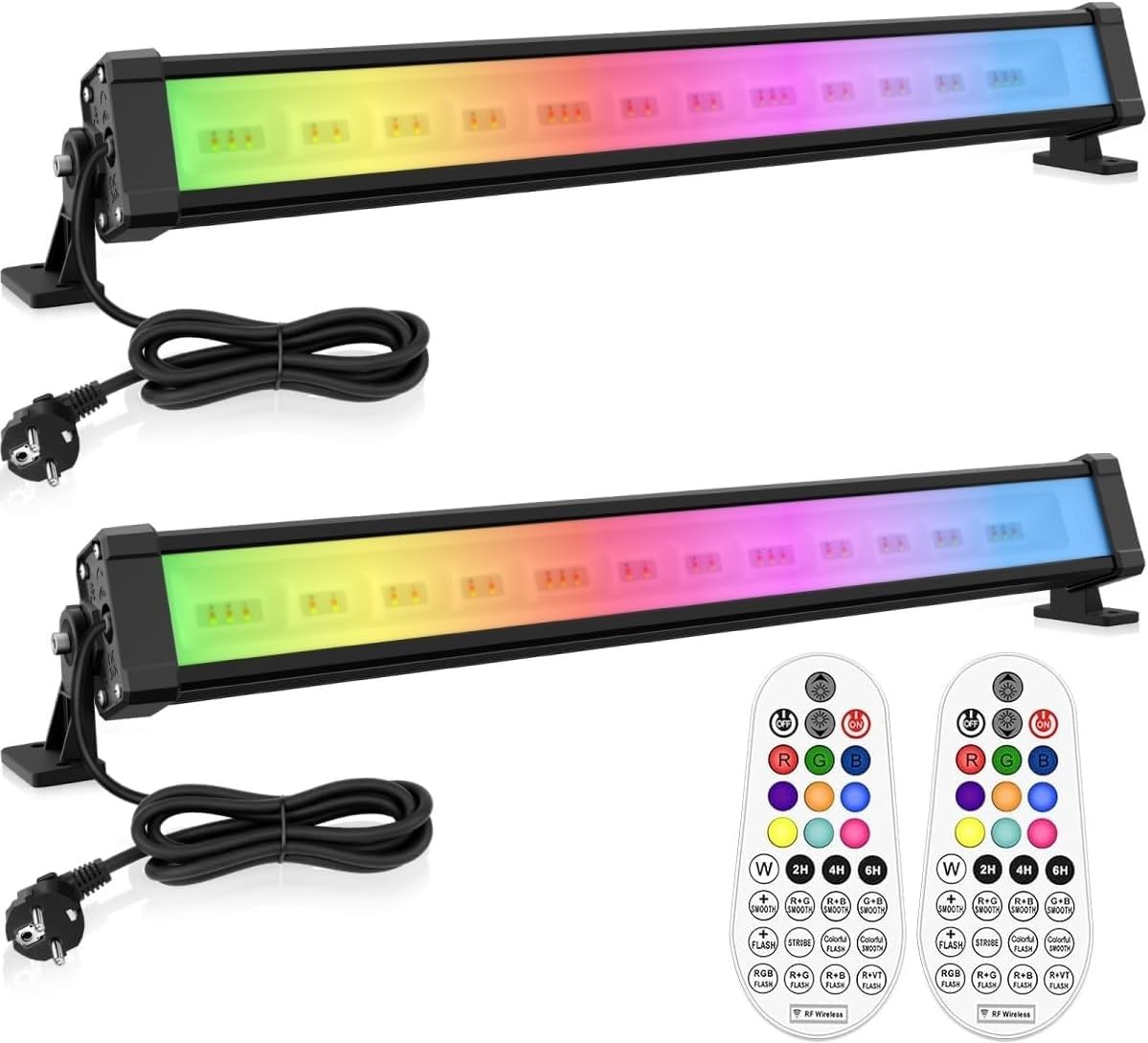 MEIKEE 42W RGB Strahler mit Fernbedienung 360° Wallwasher Flutlicht 10 Farben 30 Modi Timer 6 Helligkeitsstufen Memory-Funktion LED Strahler RGB Bar für Bar Party Disco Feiern Bühne Häuser 2 Pack