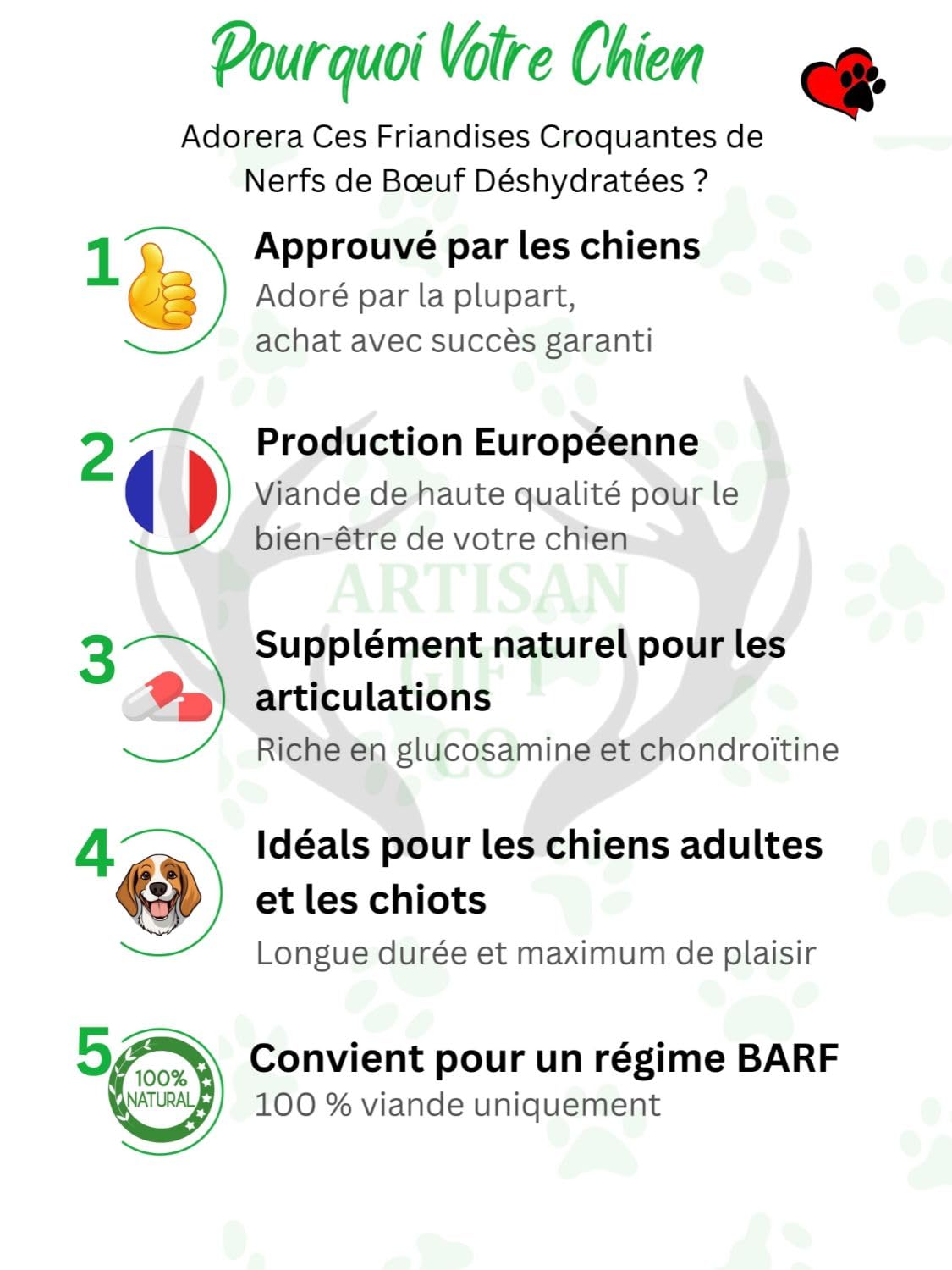 Nerfs de Bœuf pour Chiens 30 cm 5 u. Friandises Naturelles Déshydratées