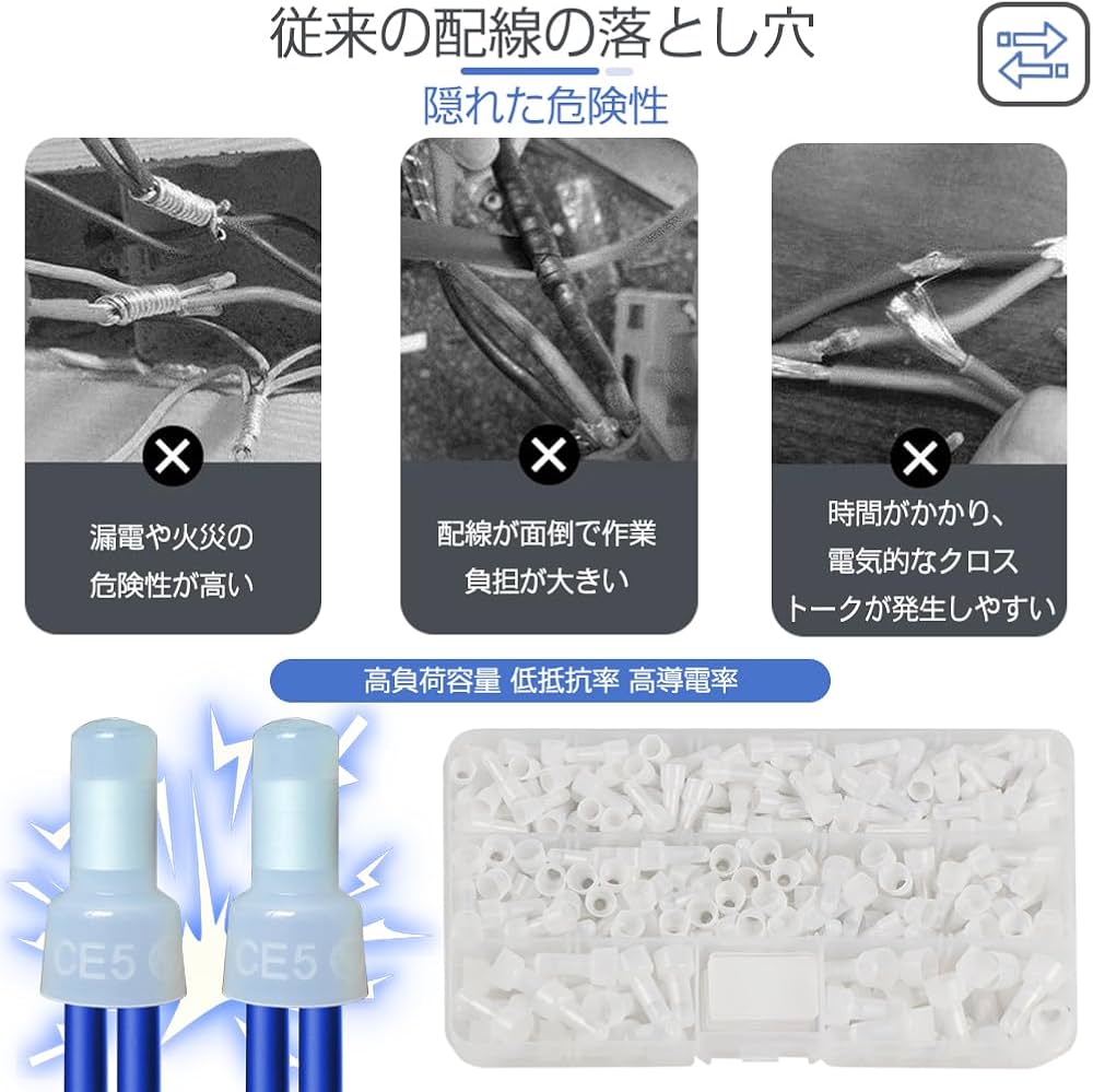 Amazon.co.jp: 絶縁被覆付閉端接続子 約250個セット CE型タコスリーブ