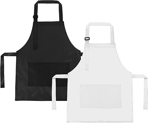 Vista 6 de BeeGreen Delantales de cocina para niños con correa ajustable, con bolsillo frontal para niños pequeños, pintores, artistas horneados negro