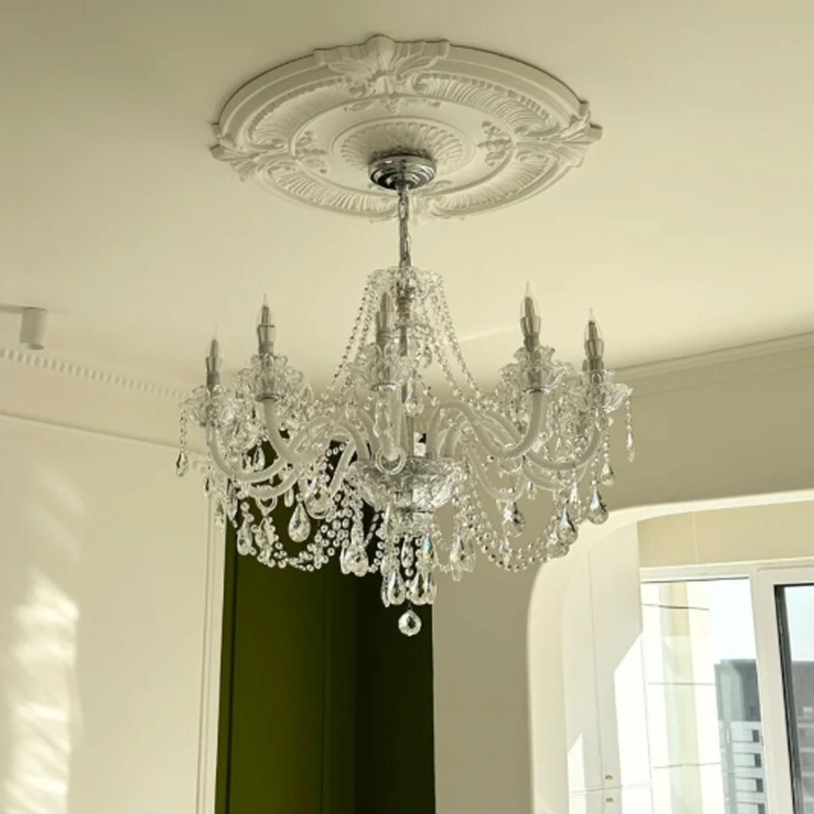 Dekoracyjna lampa sufitowa PU biały medalion 29-70 cm (biały a, 29 cm)