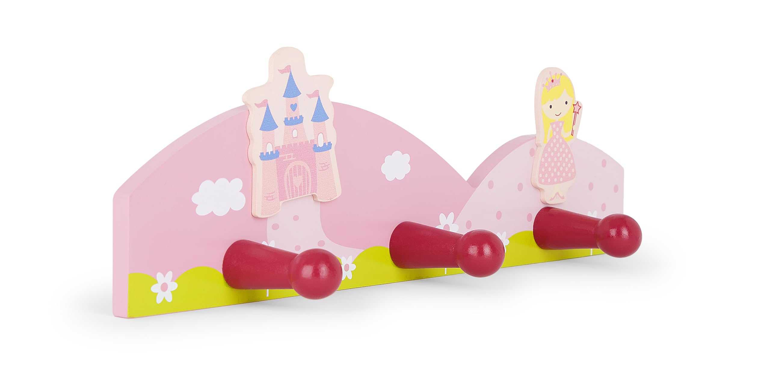 Mousehouse Gifts Triple Gancho percheros de Pared Infantil Hecho de Madera en Color Rosa y decoración de Princesas para la habitación de niñas y bebés