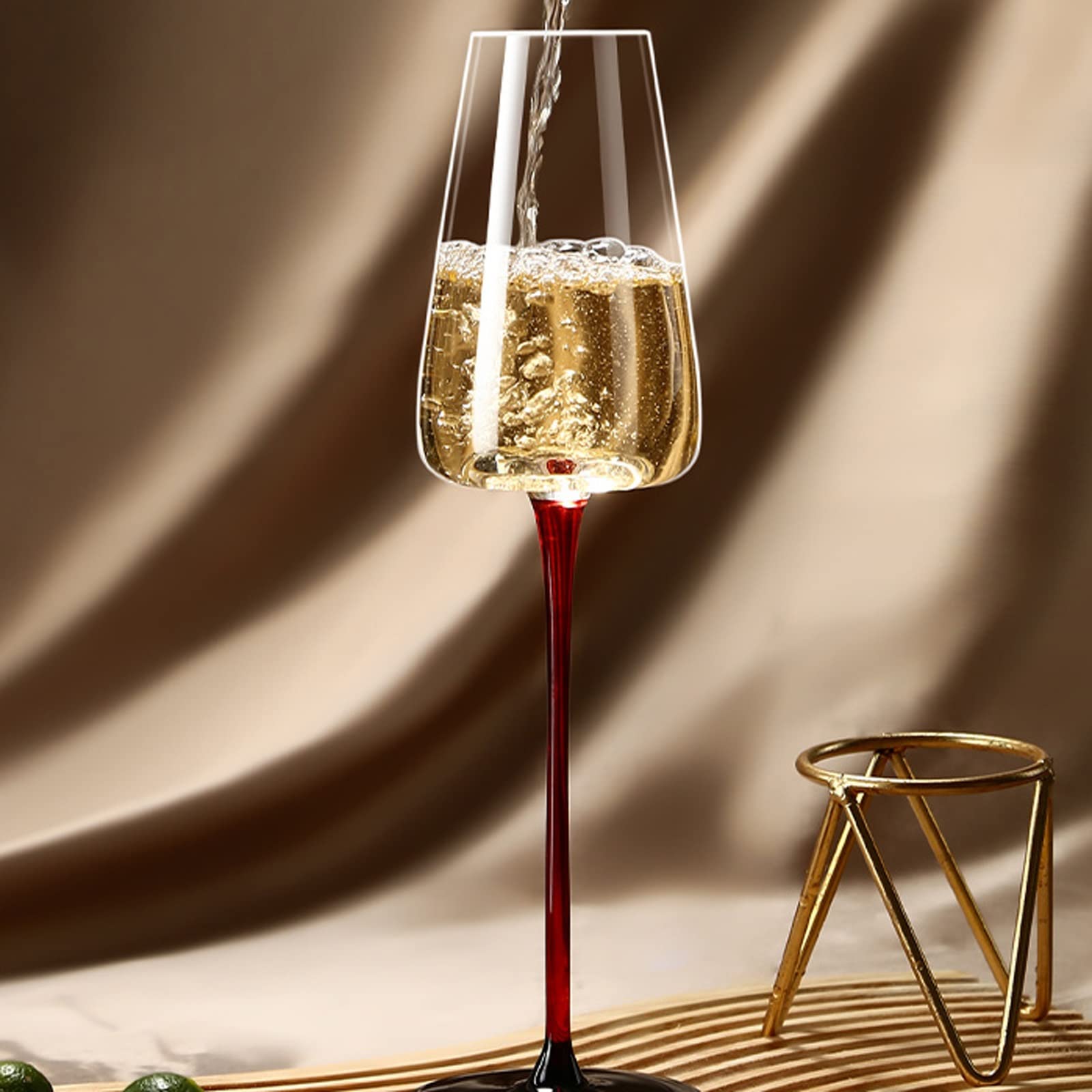 Verres à Champagne Lot de 6 Verres à Champagne en Cristal Verre à vin à Fond concave à Pied Rouge Grand Verre Mousseux 260 ML Flûte à Champagne Flûtes à Champagne