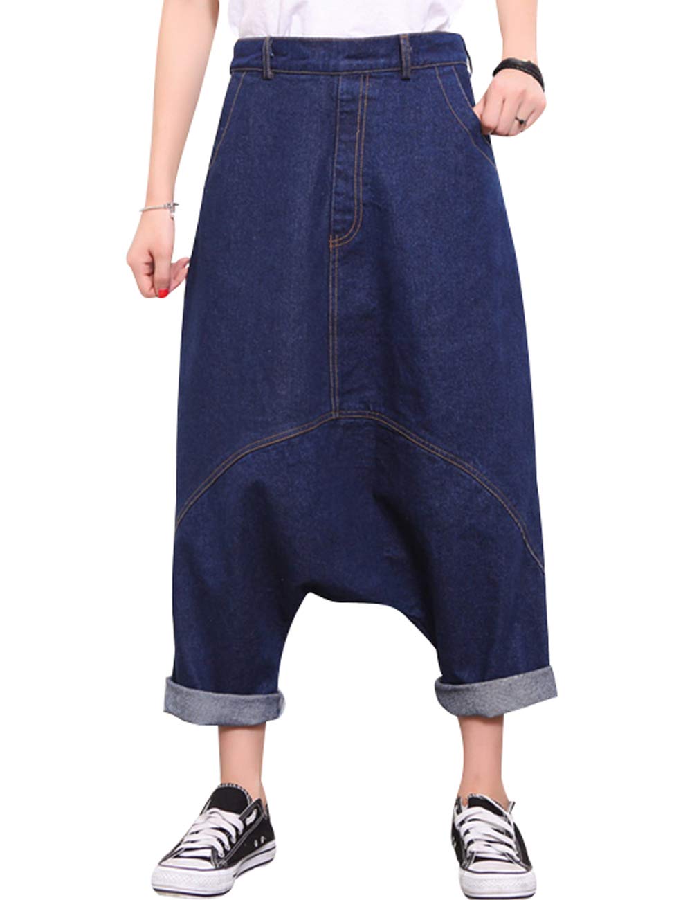 Youlee Women's Drop Crotch Jeans Trousers Harem Trousers Grey L