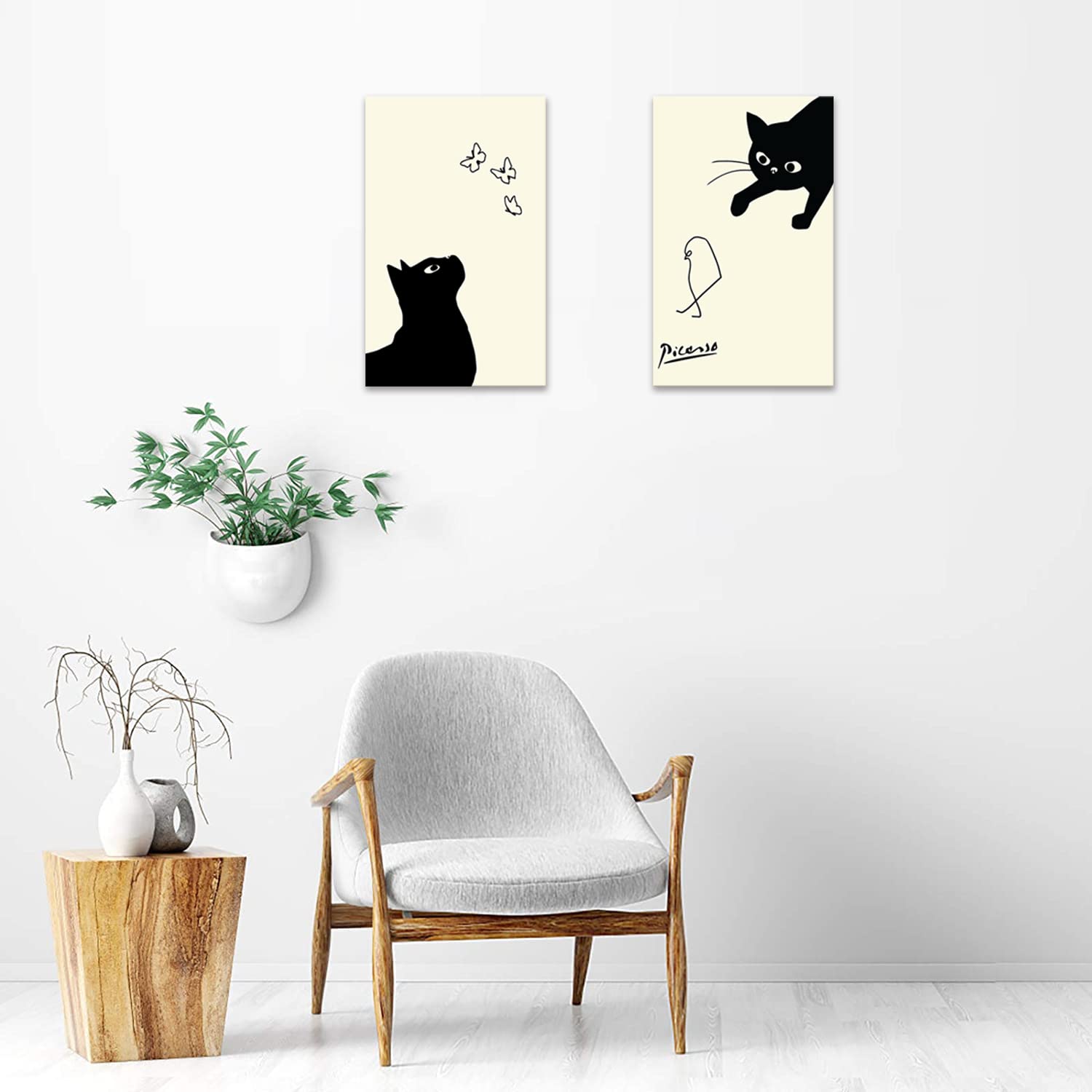 Amazon.co.jp: 2枚 ピカソ 猫 アートパネル 絵画 壁飾り 開運 額付き