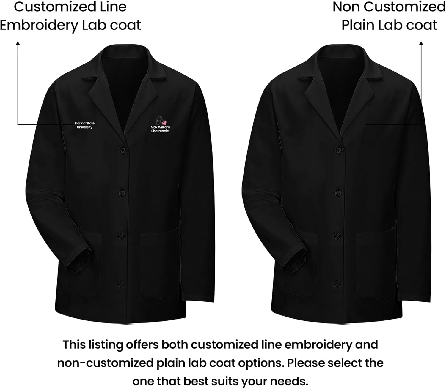 HEEDFIT Panda Uniform 29” Unisex Lab Coat – Personalized Embroidery, Scrub Coat Black