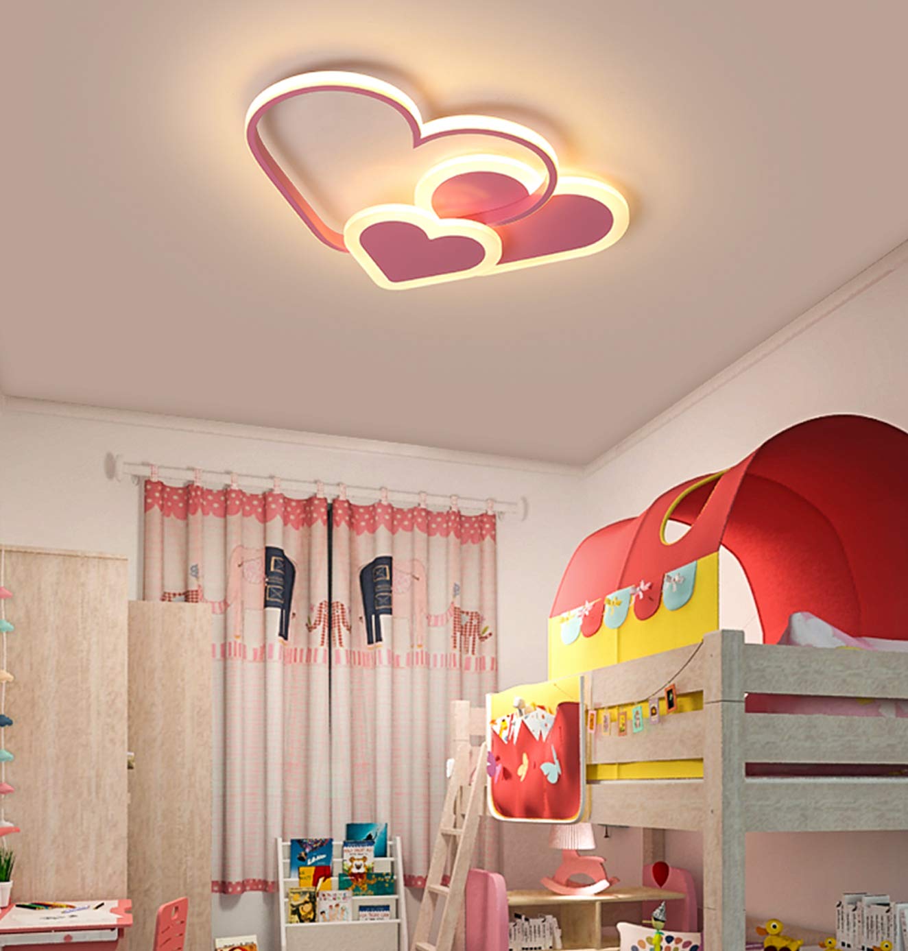 Lampa sufitowa LED 3D stereoskopowe serca 30 W różowa