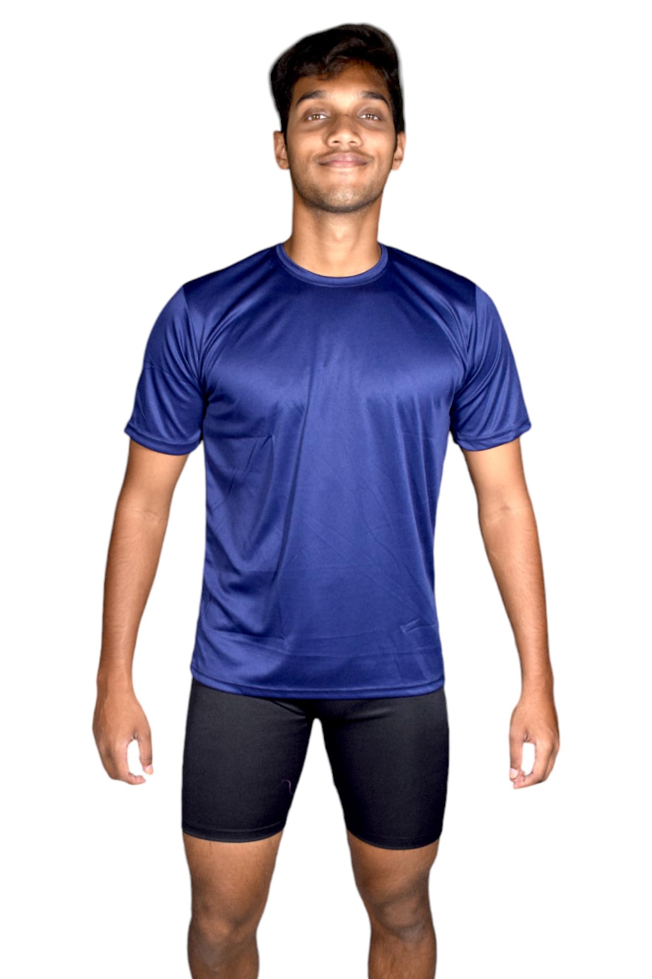 Spandex Men's Regular Fit Tights with Half Sleeves Tshirt | Adjustable, Quick Drying Set for Swimming, WaterParks, Surfing & Other Sports - Navy Blue & Black