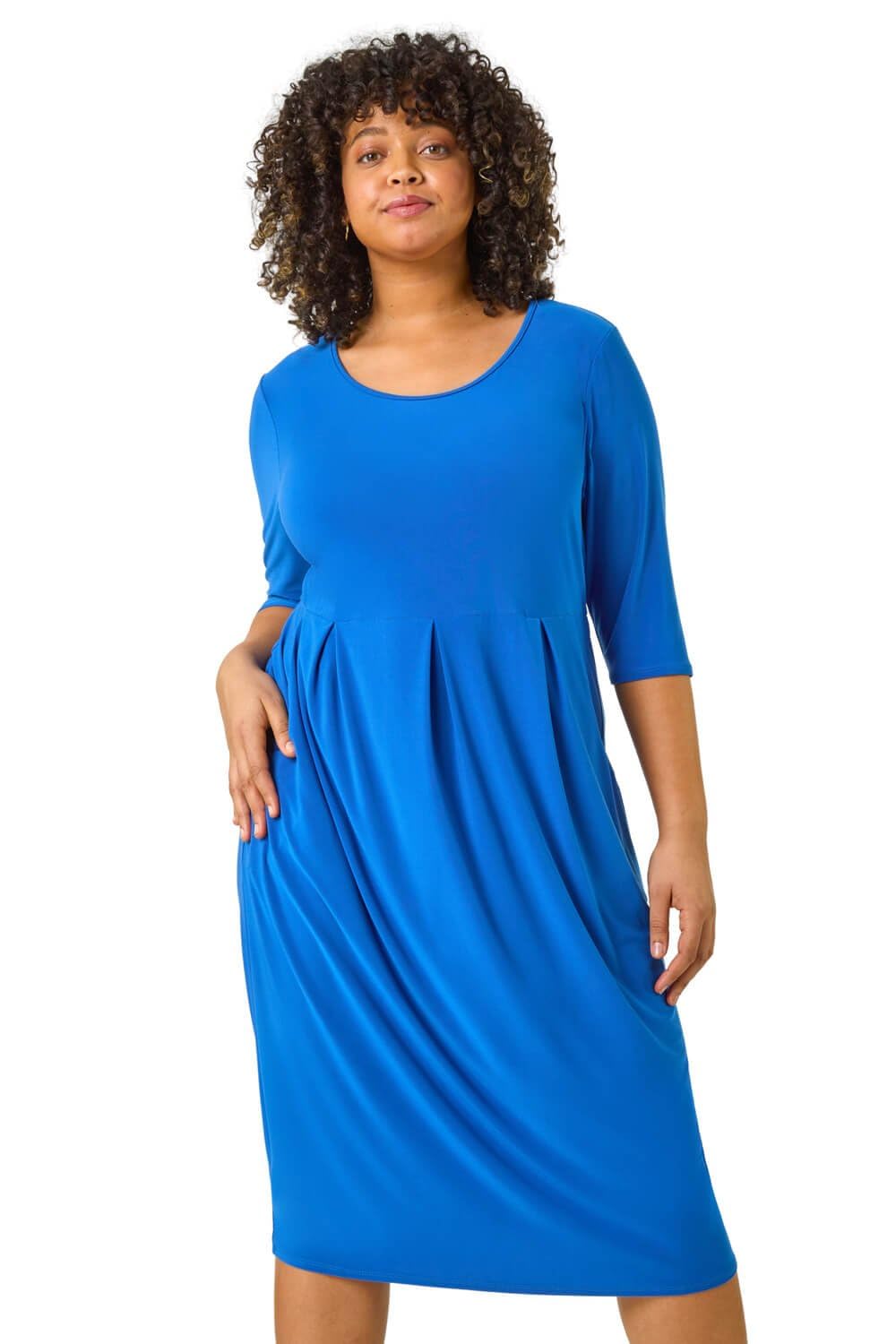 Roman Curve Women's Royal Blue Pocket Shift Midi Dress Size 22-24