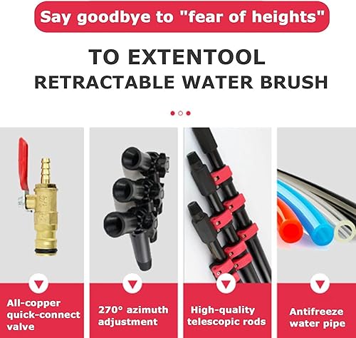 Miniatura 3 de Kit de poste alimentado por agua, cepillo telescópico de lavado de ventanas, limpieza de paneles fotovoltaicos y solares, poste de limpieza de