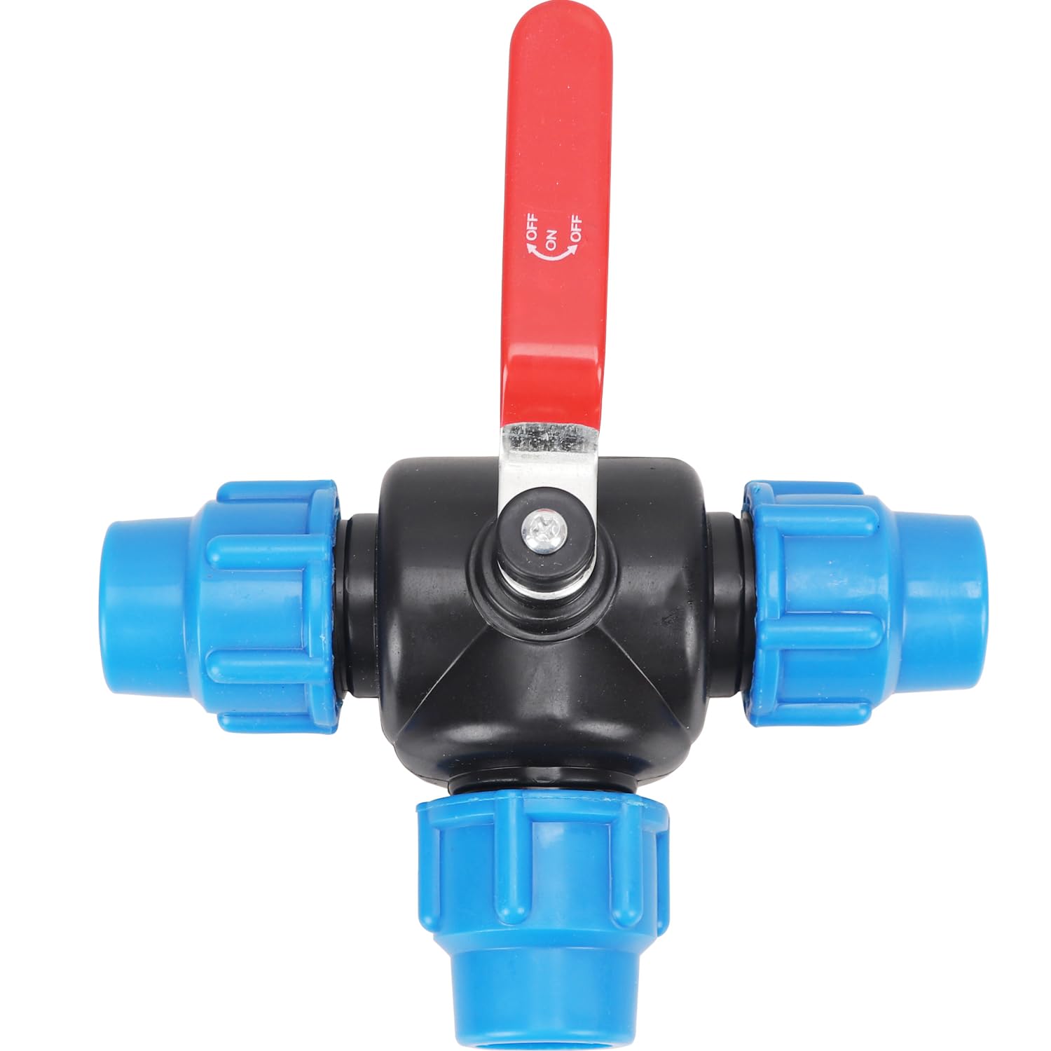 PP-Fitting, złącze zaciskowe, uchwyt dźwigniowy, zawór kulowy do rury PE (trójnik, 32 mm)