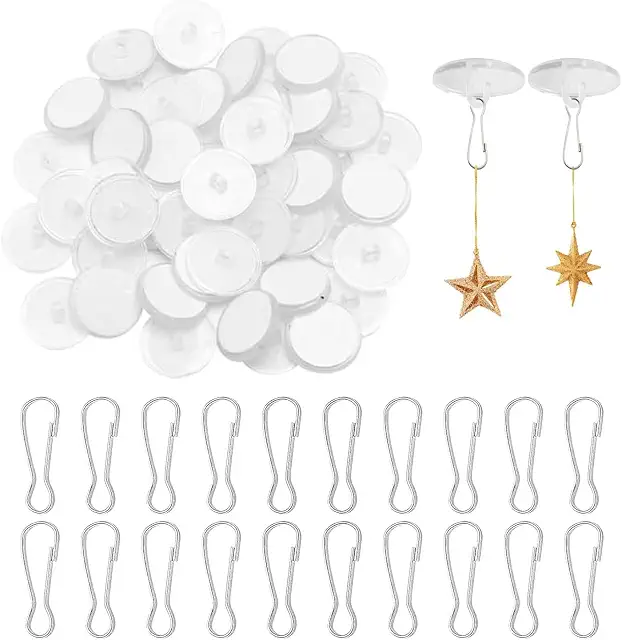 30 Self-Adhesive Ceiling Hooks with Flagpole Clips - No Drilling Required
