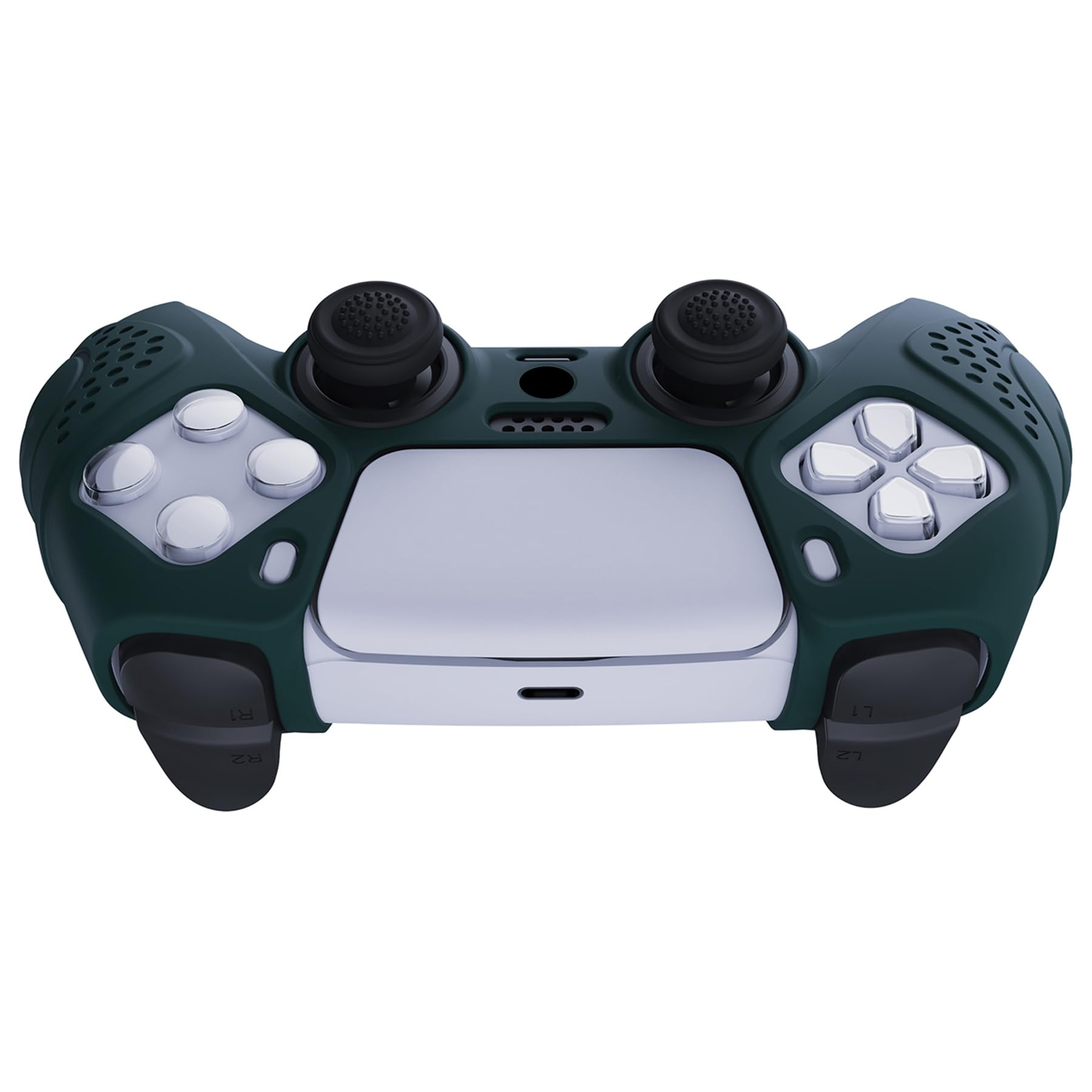 eXtremeRatePlayVital Guardian Edition Racing Green Ergonomic Soft Anti-slip Controller Silicone Case Cover for ps5, Rubber Protector Skins with Black Joystick Caps for ps5 Controller — view 8