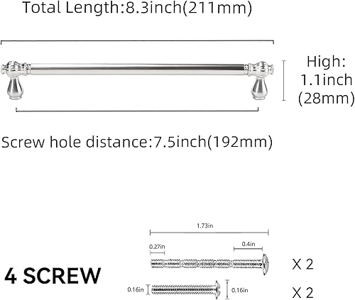 Miniatura 2 de Paquete de 10 manijas de gabinete de cocina de níquel satinado cepillado de 7.5 pulgadas (7.559 in), tiradores de gabinete de cocina, tiradores de