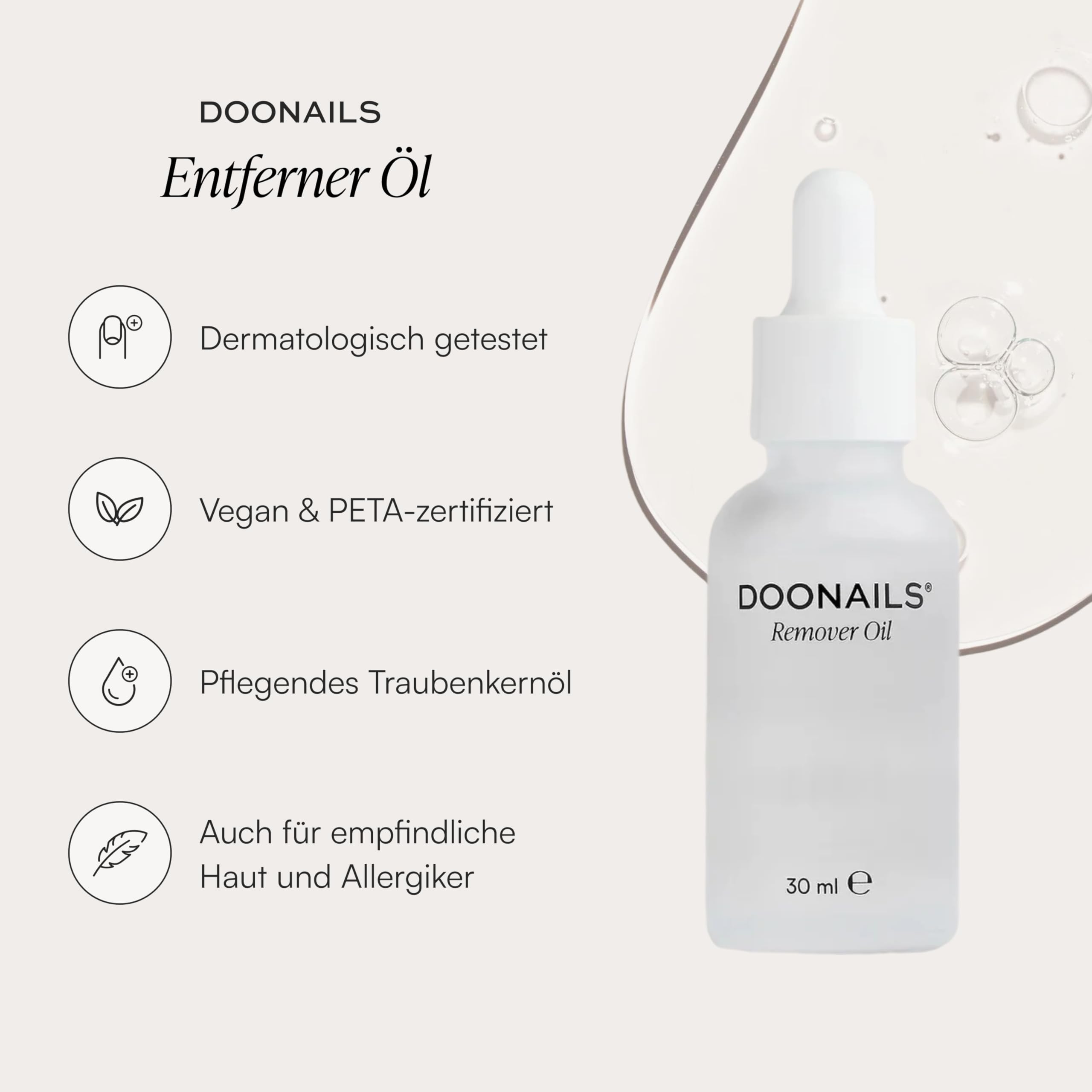 Doonails Olio per la rimozione delicata di Press Ons & Gel Nail Strips – Olio per unghie con ingredienti nutrienti – senza solventi, coloranti e profumi (30ml)