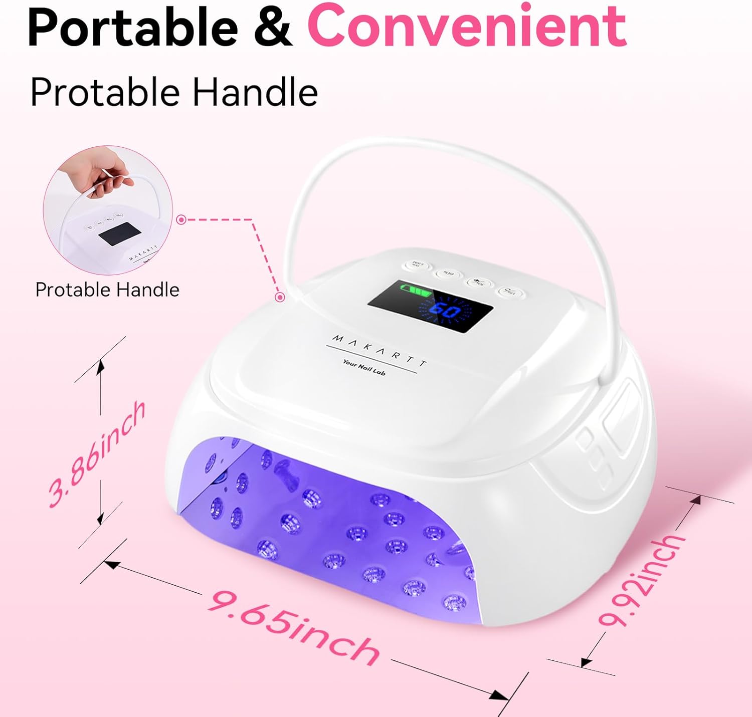 Makartt UV Nail Lamp – 30W Fast Curing UV Light with Handle Rechargeable Cordless Nail Dryer for Gel Nail Polish with 45 Beads Dual Lights 4 Timers LCD Smart Sensor for Nail Art Design(White)