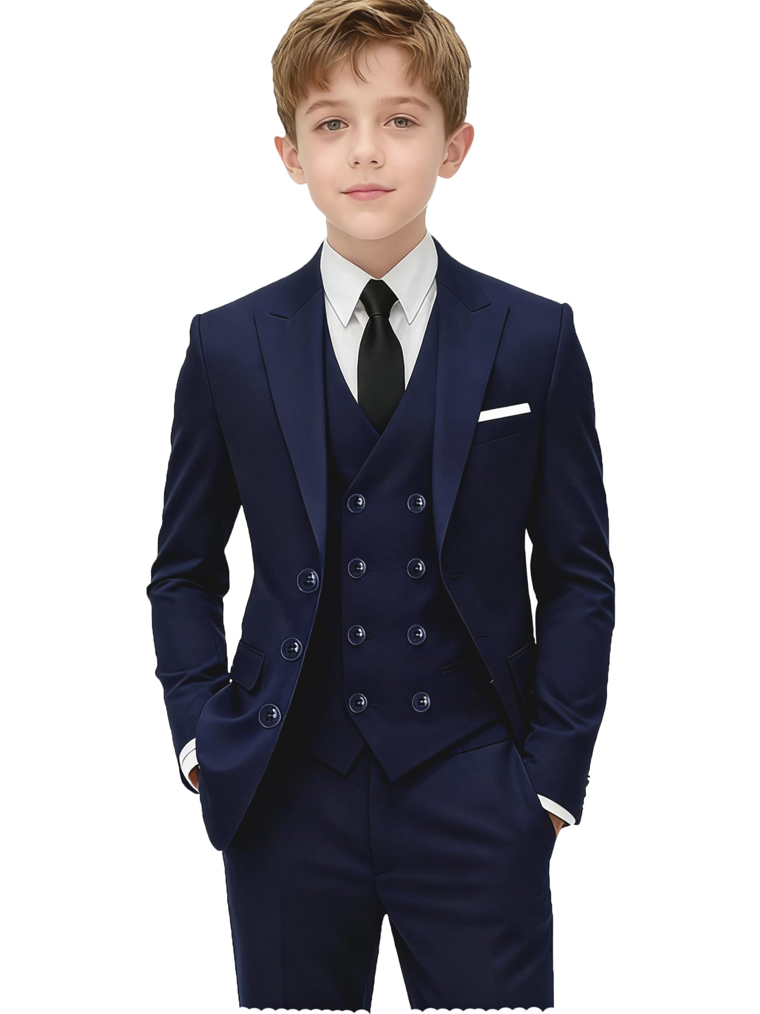 Yavakoor Boys Double Breasted Suit for Kids Tuxedo Boy Formal Suits 5 Pieces Wedding Guest Outfit Prom Dress Clothes
