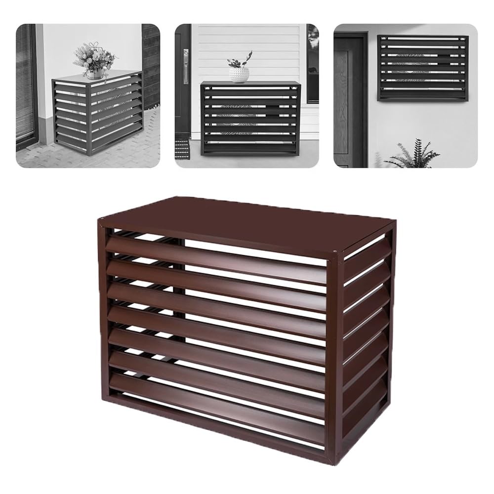 QYMYOZ 4 Panels Metal Fence Screen for Pool Equipment, Air Conditioner Cover & Trash Can Enclosure, Outdoor (Brown, 110x60x80cm/43.3x23.6x31.5in)