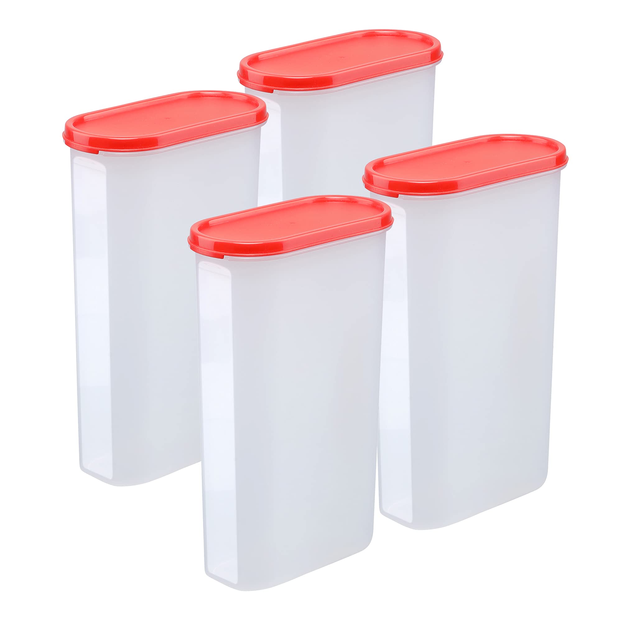 Cutting EDGE 3000ml Modular Plastic Container Set of 4, BPA-Free & Leak-Proof, Stackable & Nestable, Reusable Food Organizers for Kitchen, Pantry, Fridge & Meal Prep (Cherry Red)