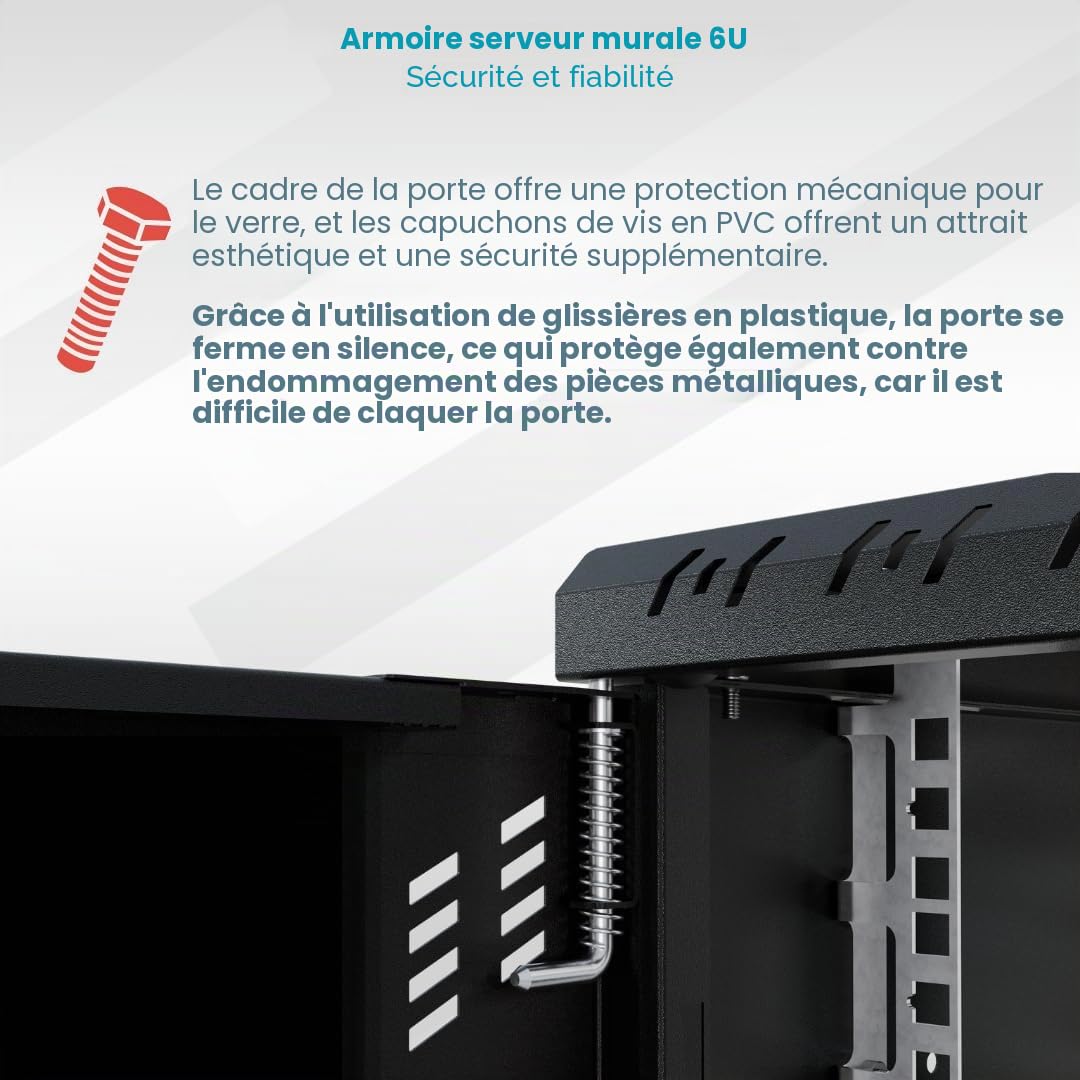 Armoire Réseau 19 Pouces - Baie Informatique 6U - Baie de Brassage pour Montage Mural - Capacité de Charge 40 kg - Profondeur 350 mm - Armoire Informatique - Noir
