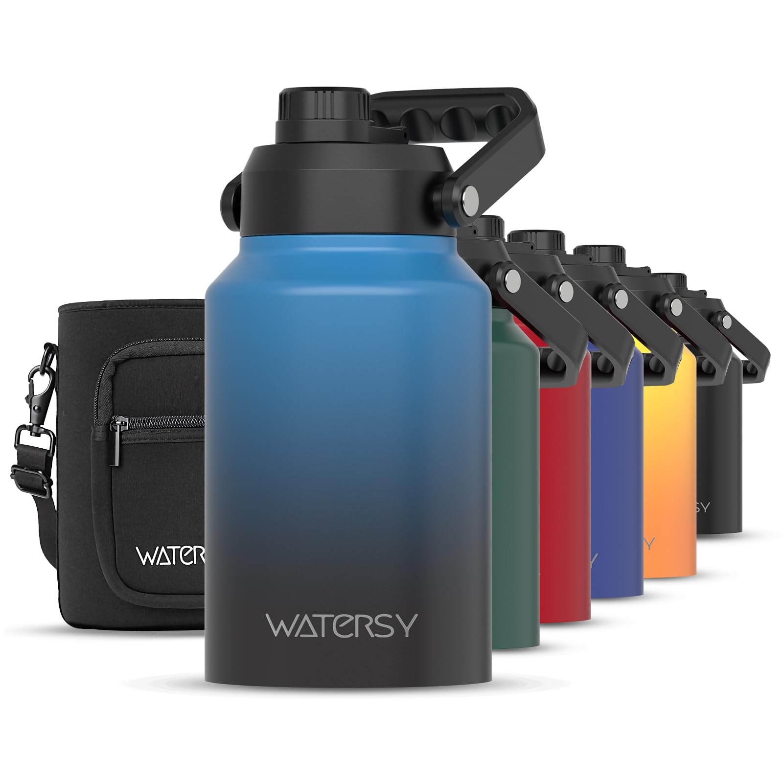 WATERSY Half Gallon Water Bottle Insulated(Cold for 48 Hrs),BPA Free&amp;Leak Proof,64oz Stainless Steel Water Jug/Flask,Big thermo,Large Water Bottle with Handle for Gym,Hiking,Camping,Gradient Blue
