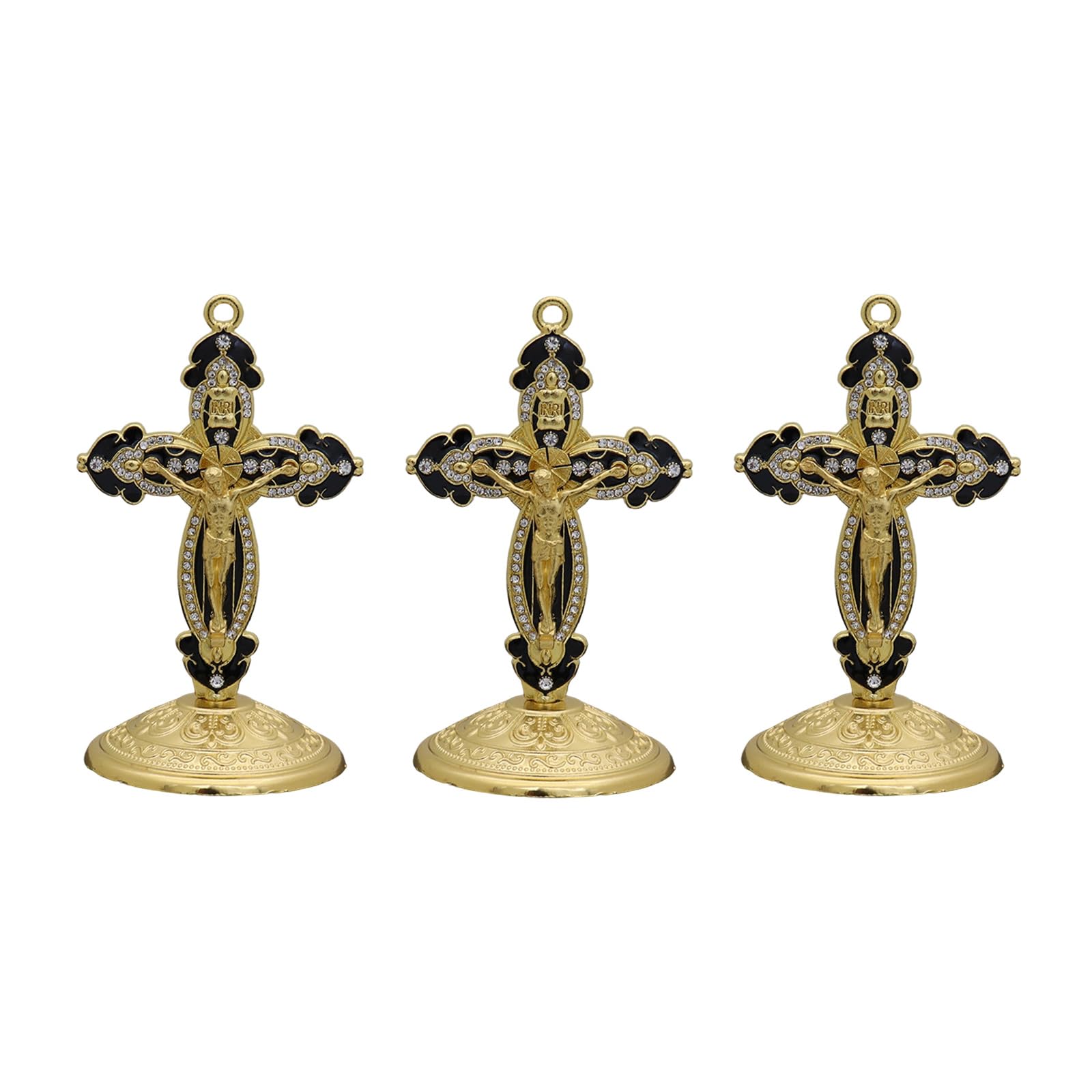 Carotoe Black Enameled Metal Crucifix Ornament Supplier Desk Crucifix With Stand Religious Decoration Metal Sculpture