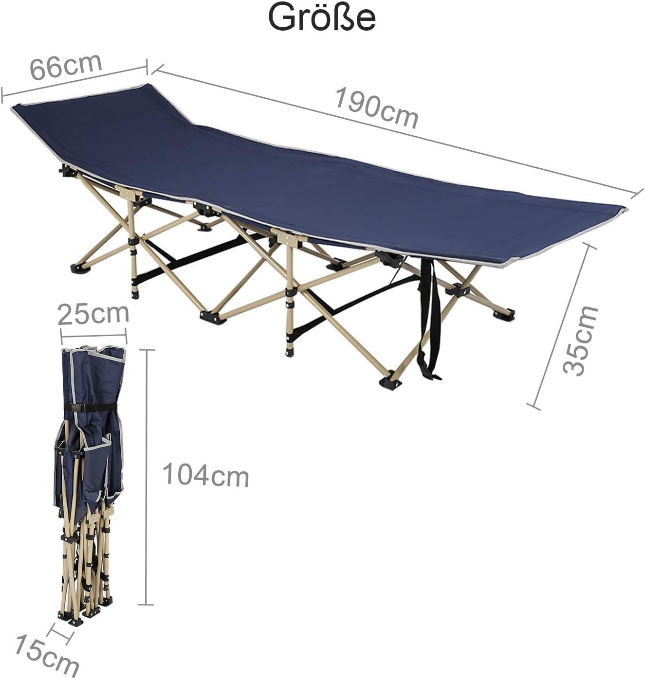 Campingbett Klappbar XL Feldbett 250kg Belastbar Faltbare Campingliege mit Seitentasche Tragbares Klappbett für Camping Outdoor Garten Strand Reise Gästebett Indoor Outdoor