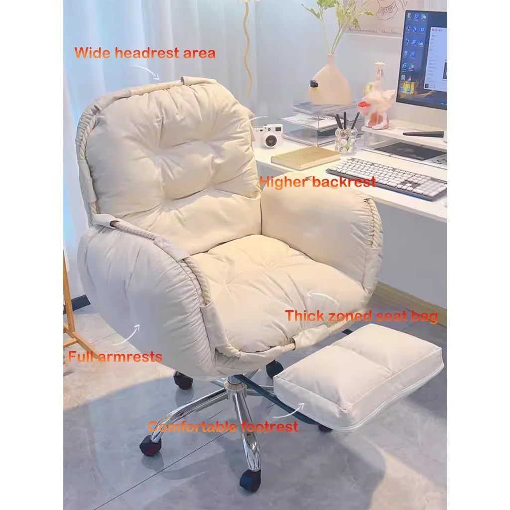Domowe krzesła biurowe Oparcie rozkładane siedzisko na biurko do salonu, krzesło gamingowe krzesło do nauki ergonomiczne krzesła biurowe fotel leżanka leniwa sofa do sypialni (kolor: beżowy)