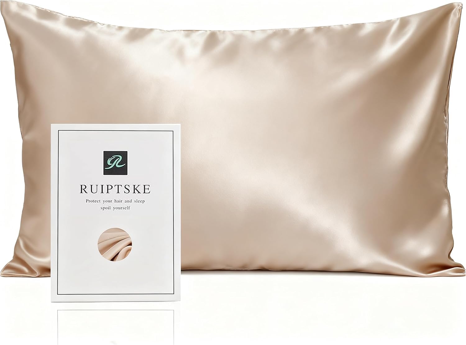 RUIPTSKE Natural Silk Federa, ipoallergenico, 22momme, 100% Seta, 600 Filati, con a Scomparsa Cerniera (Light Champagne, 50x80cm)