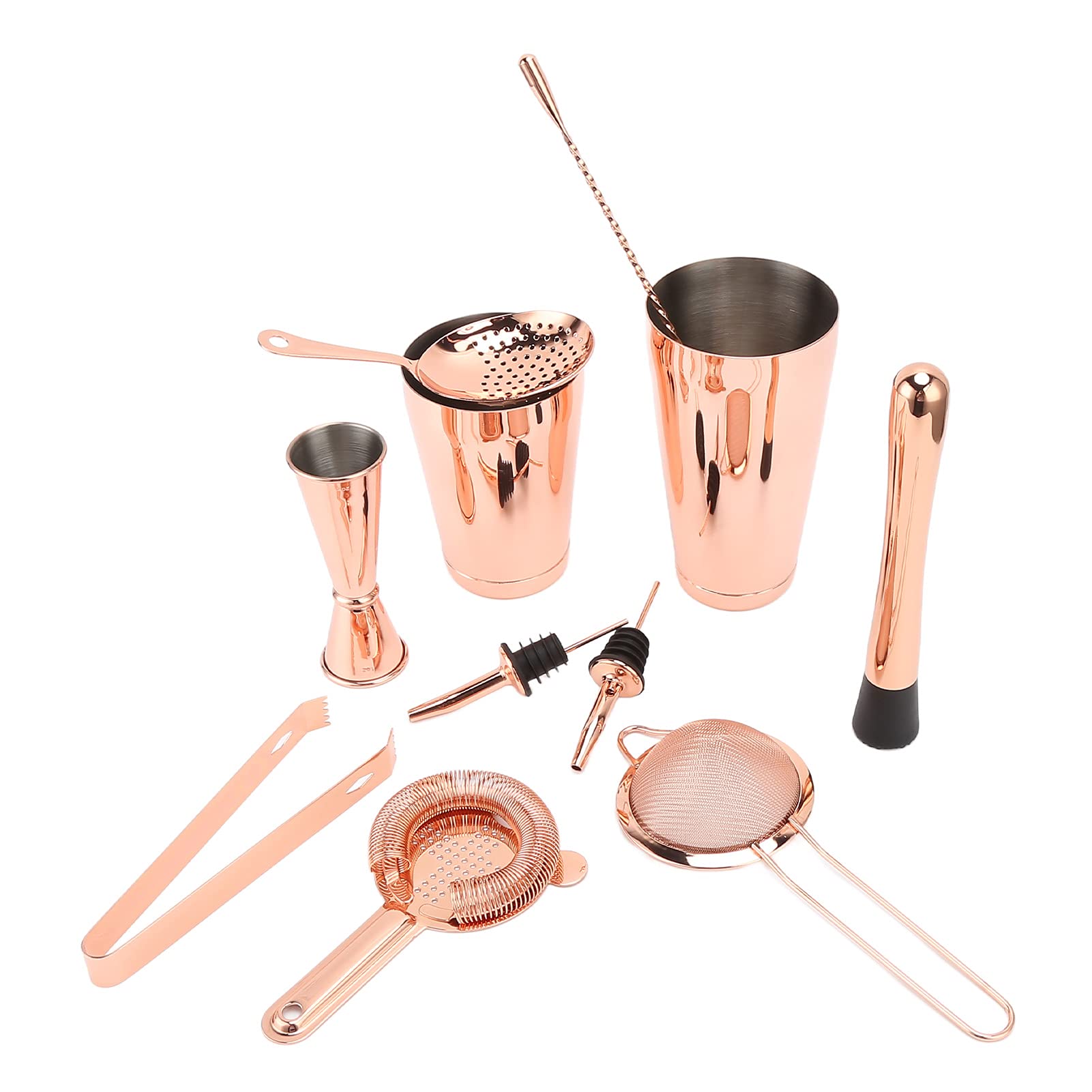 Cocoarm Coctelera de Acero Inoxidable, Kit de Barman, 11 Piezas con Colador de Cóctel, Buen Sellado, Vertido sin Goteo para el Hogar, Bar, Fiesta, Principiantes y Amantes de los Cócteles (Oro Rosado)