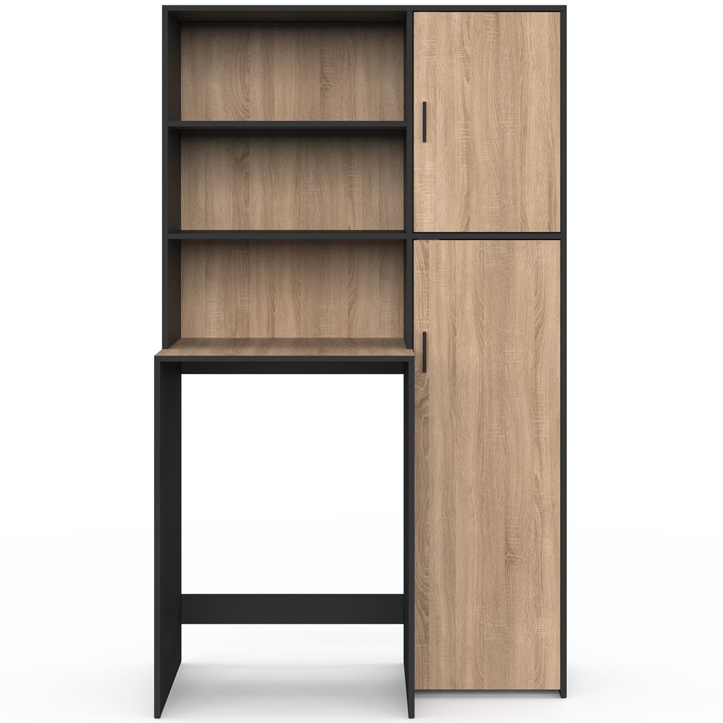 IDMarket - Wallis-Waschküchenmöbel für Waschmaschine oder Wäschetrockner mit Regalen und Stauraumschrank in Schwarz und Holzoptik