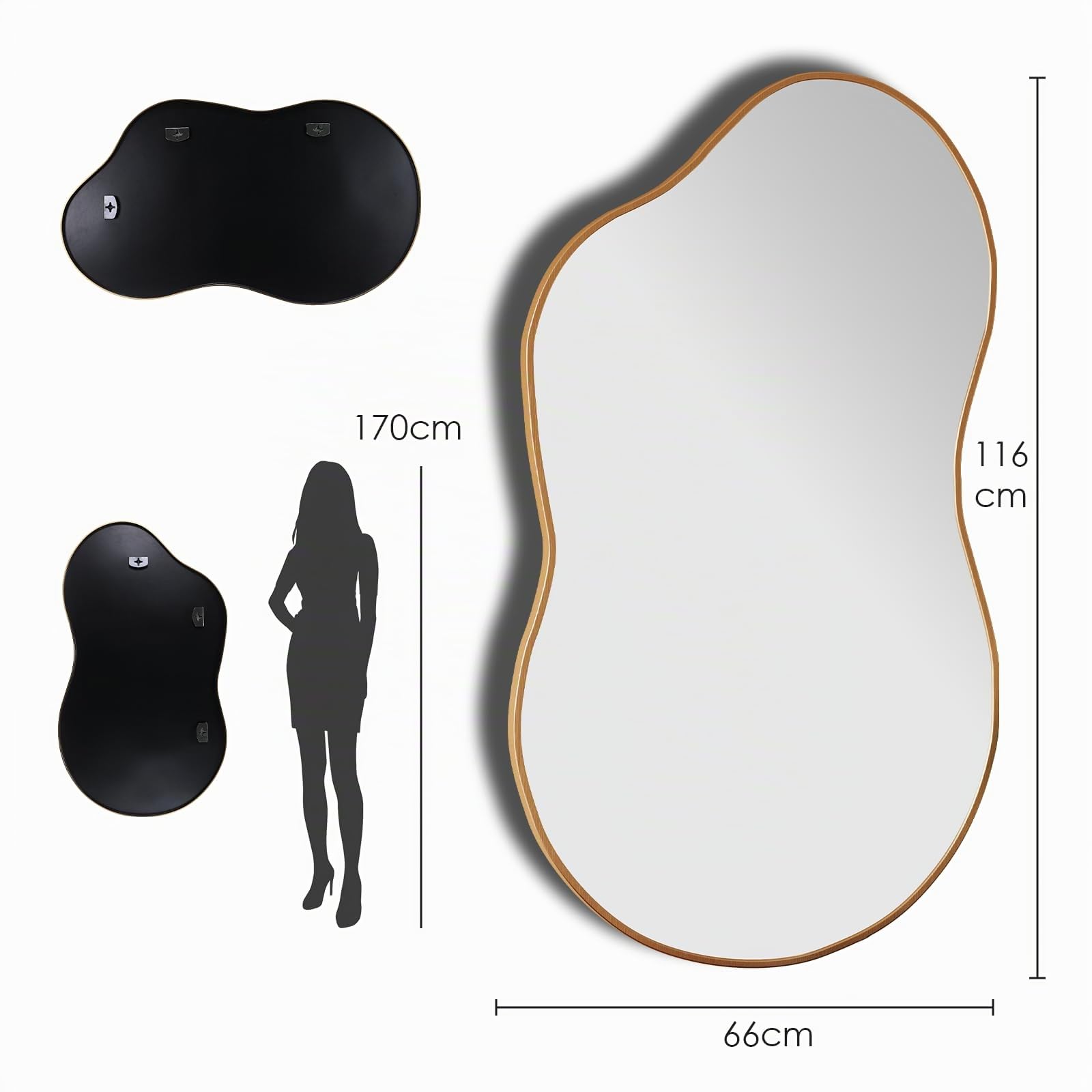 Clevich Espejo de Pared Irregular con Aluminio - único diseño de Marco en Forma de Nube - Espejos Decorativos de Pared Elegante y Moderno - para Sala de Estar, baño, Dormitorio (Dorado, 66x116cm)