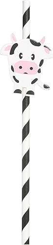 Miniatura 6 de Juego de 20 pajitas de papel biodegradables de vaca, vaca sagrada, soy uno, pajitas decorativas a rayas para fiesta de cumpleaños de vaca