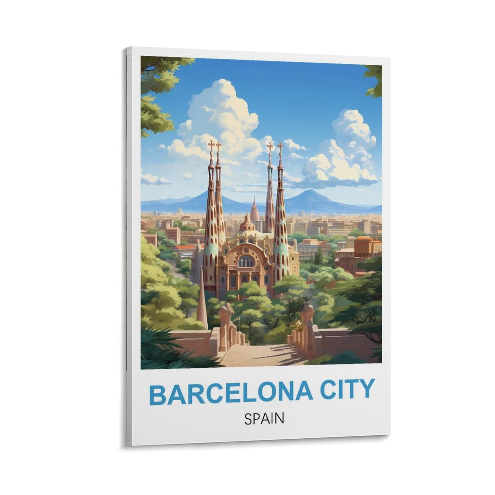 WGMDOEE Barcelona City Spain Vintage Travel Poster 16x24inch(40x60cm) Canvas Poster Living Room Wall Art Home Decor