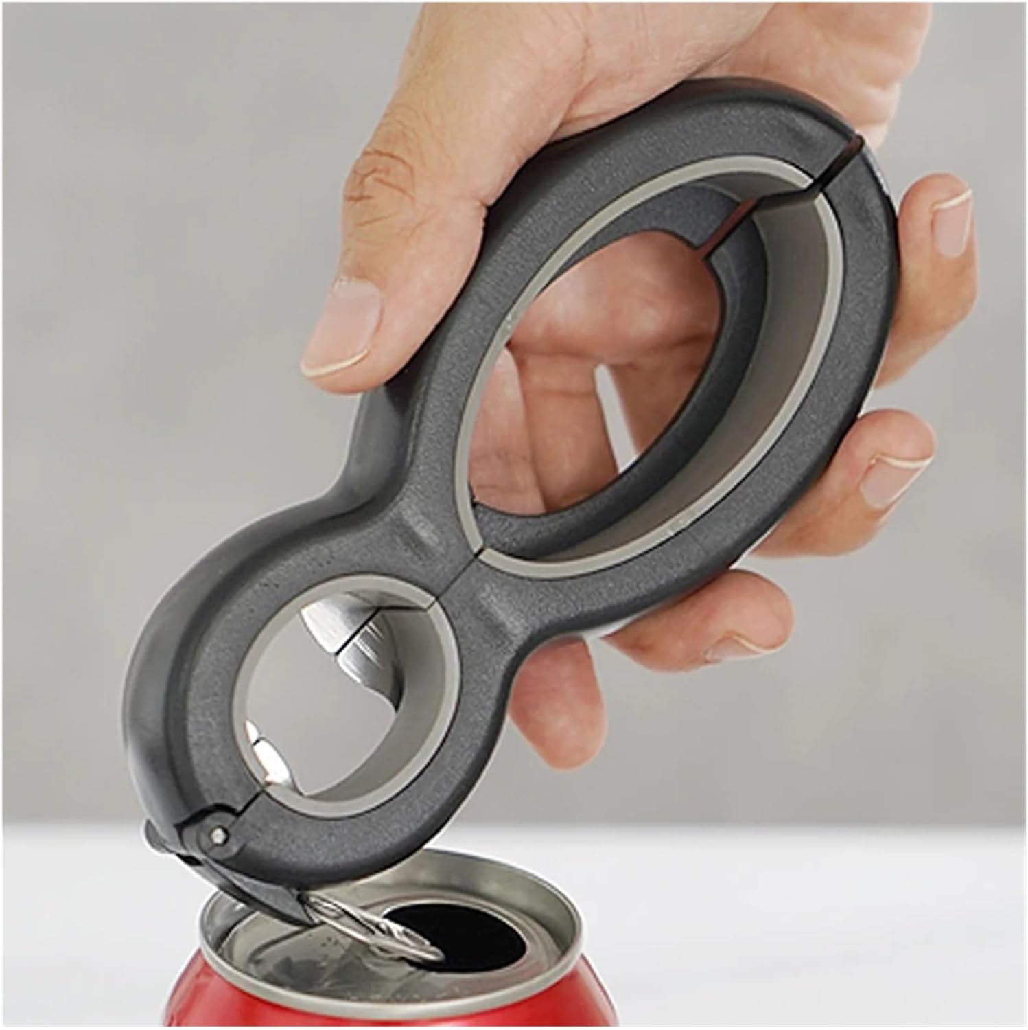 6 In 1Manual Can Opener Non-Slip Jar With Silicone Gripper Easy Bottle For Jars, Wine, Beer And Other(Red)