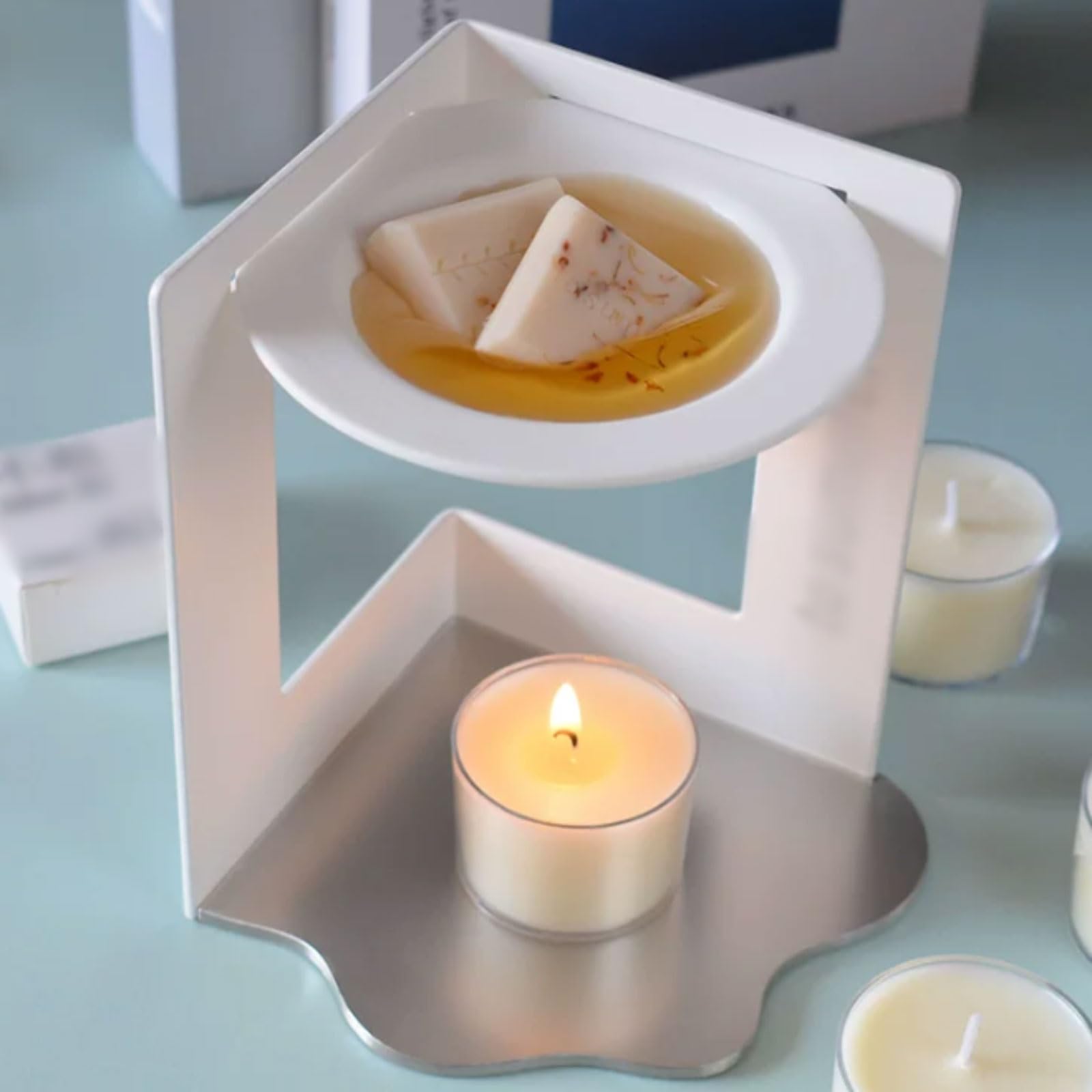 Exquisito Velas de plástico hechas con ghee vegetal Natural y mecha de algodón, velas en tarro sin perfume, quemadura limpia, 12 Uds. meloso(Weiß)