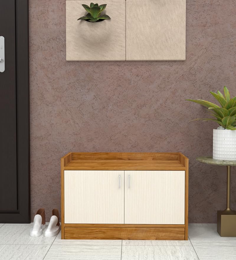 Image of SPECIALITY PANELS 2 Door Shoe Rack with Storage, Wood and White Finish, 75x49x37.5 cm, DIY Assembly