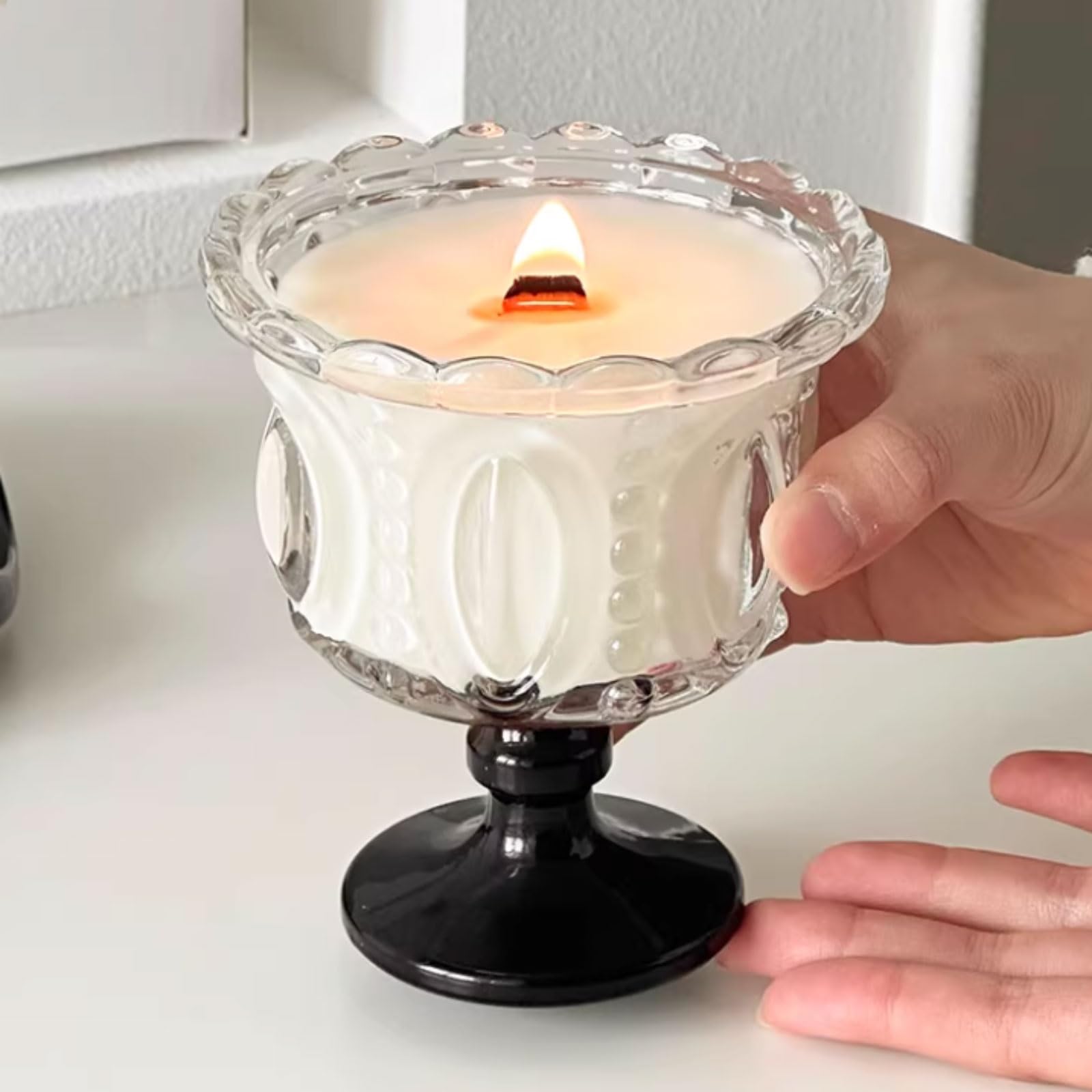 Glaskerzen aus Sojawachs und ätherischen Ölen, wiederverwendbare Duftkerze, langlebig for Schlafzimmer, Büro, Party(Svart,Rose)
