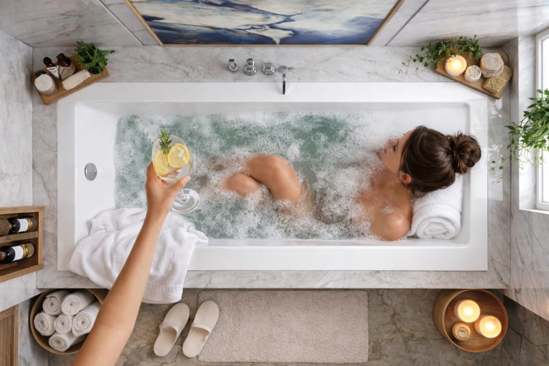 Acryl Badewanne 120x70 cm – Badewanne Rechteck mit Rahmen ohne Frontplatte & Seitenwand – Rutschfest & Antibakteriell – Einbauwanne Weiß