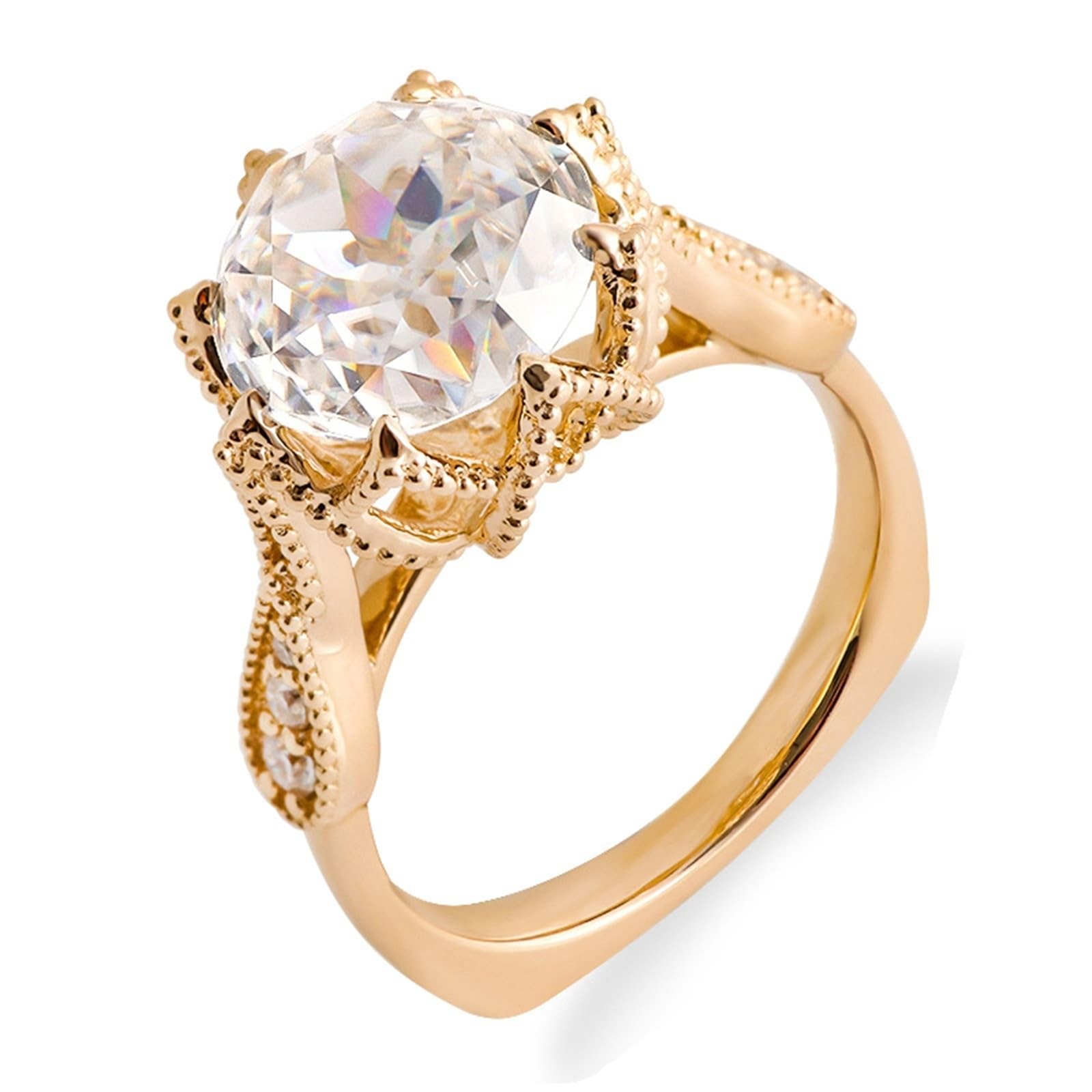 Regalo Personalizado Alianza Pareja Prima Oro 9 quilates Moissanite Flor Tamaño Señoras para Madre Cumpleaños Joyería